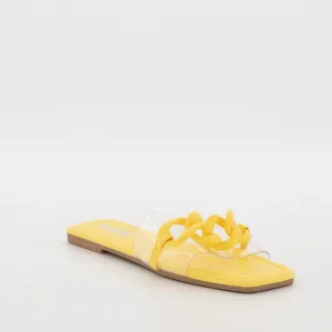 Ladies Chunky Chain Vinyl Push In Mule - Yellow