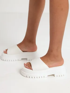 Ladies Chunky Flatform Neoprene Mule Pushin Sandal - White