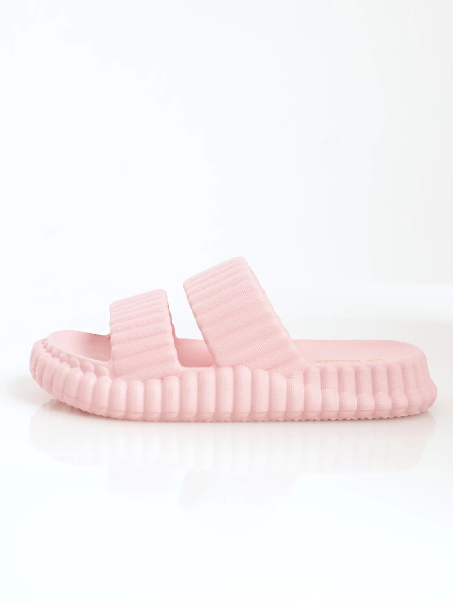 Ladies Ribbed Moulded Chunky Double Strap Mule Sandal - Blush