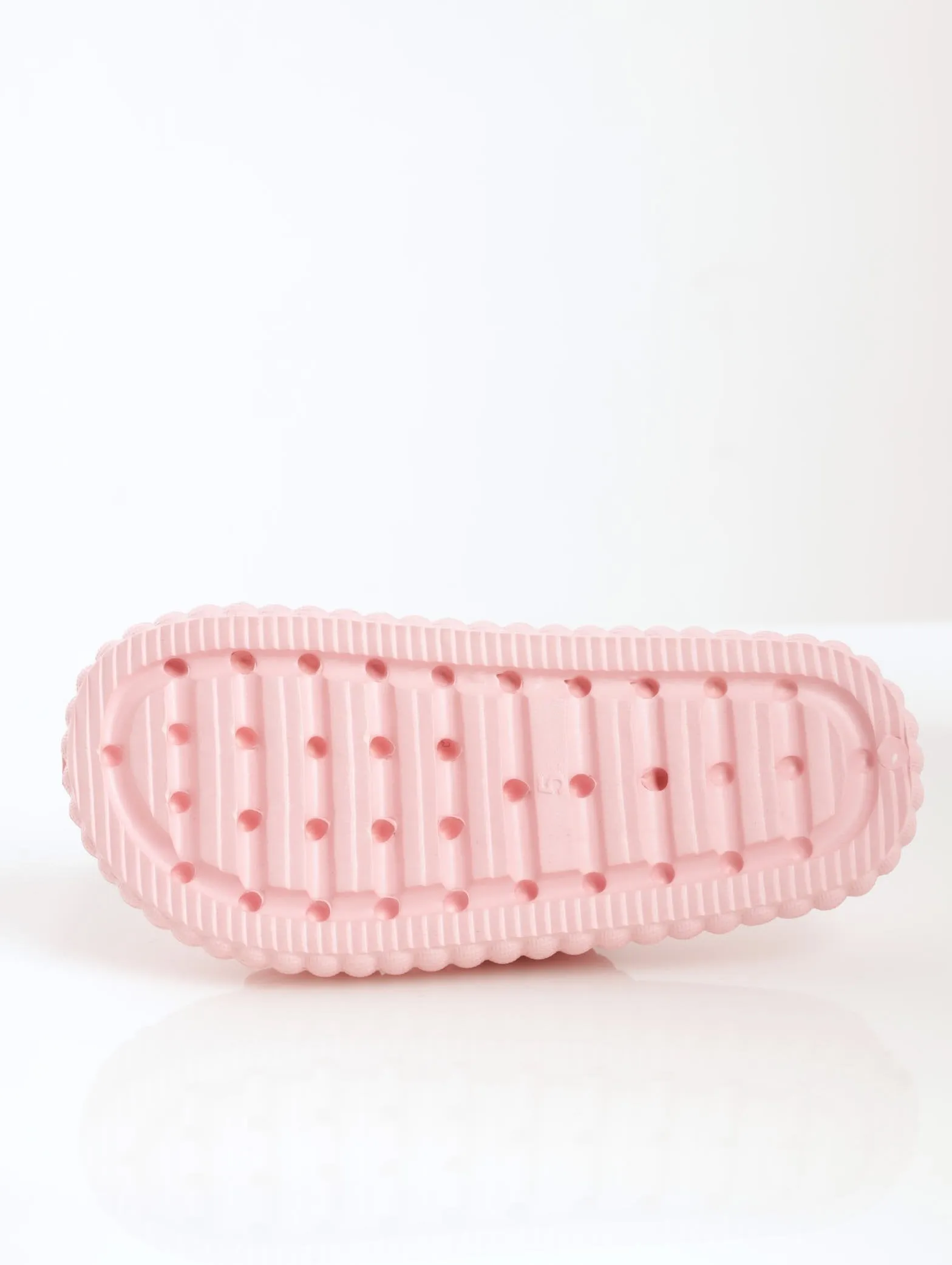 Ladies Ribbed Moulded Chunky Double Strap Mule Sandal - Blush