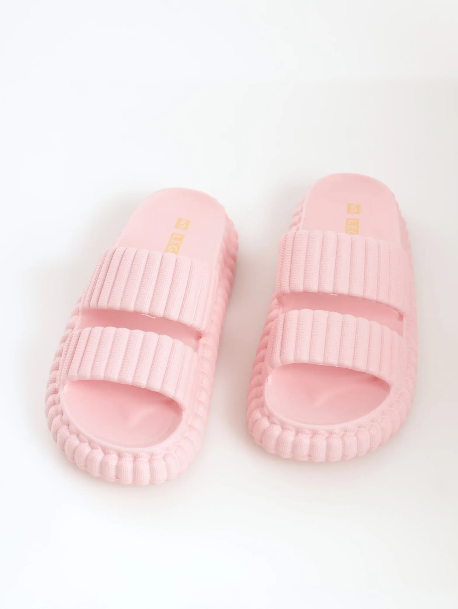 Ladies Ribbed Moulded Chunky Double Strap Mule Sandal - Blush