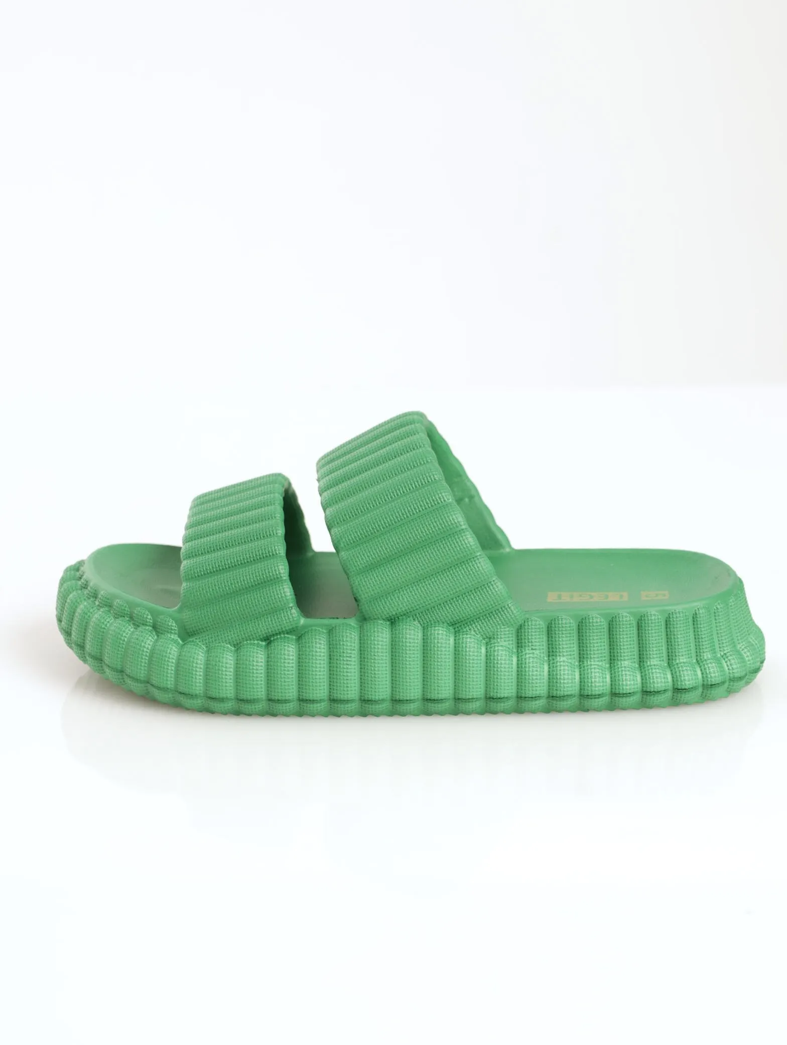 Ladies Ribbed Moulded Chunky Double Strap Mule Sandal - Green