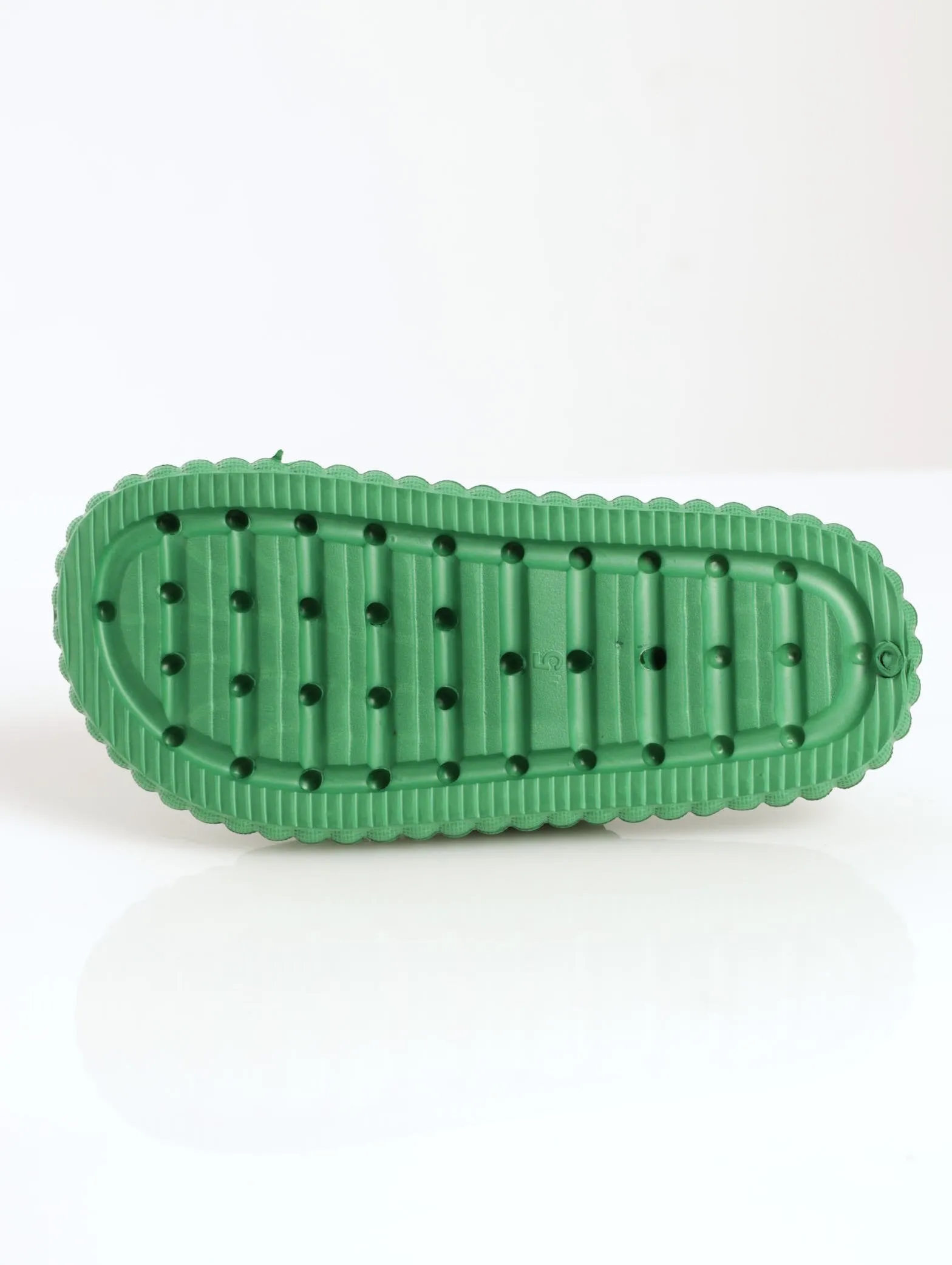 Ladies Ribbed Moulded Chunky Double Strap Mule Sandal - Green