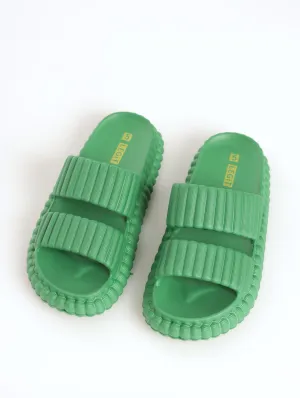 Ladies Ribbed Moulded Chunky Double Strap Mule Sandal - Green