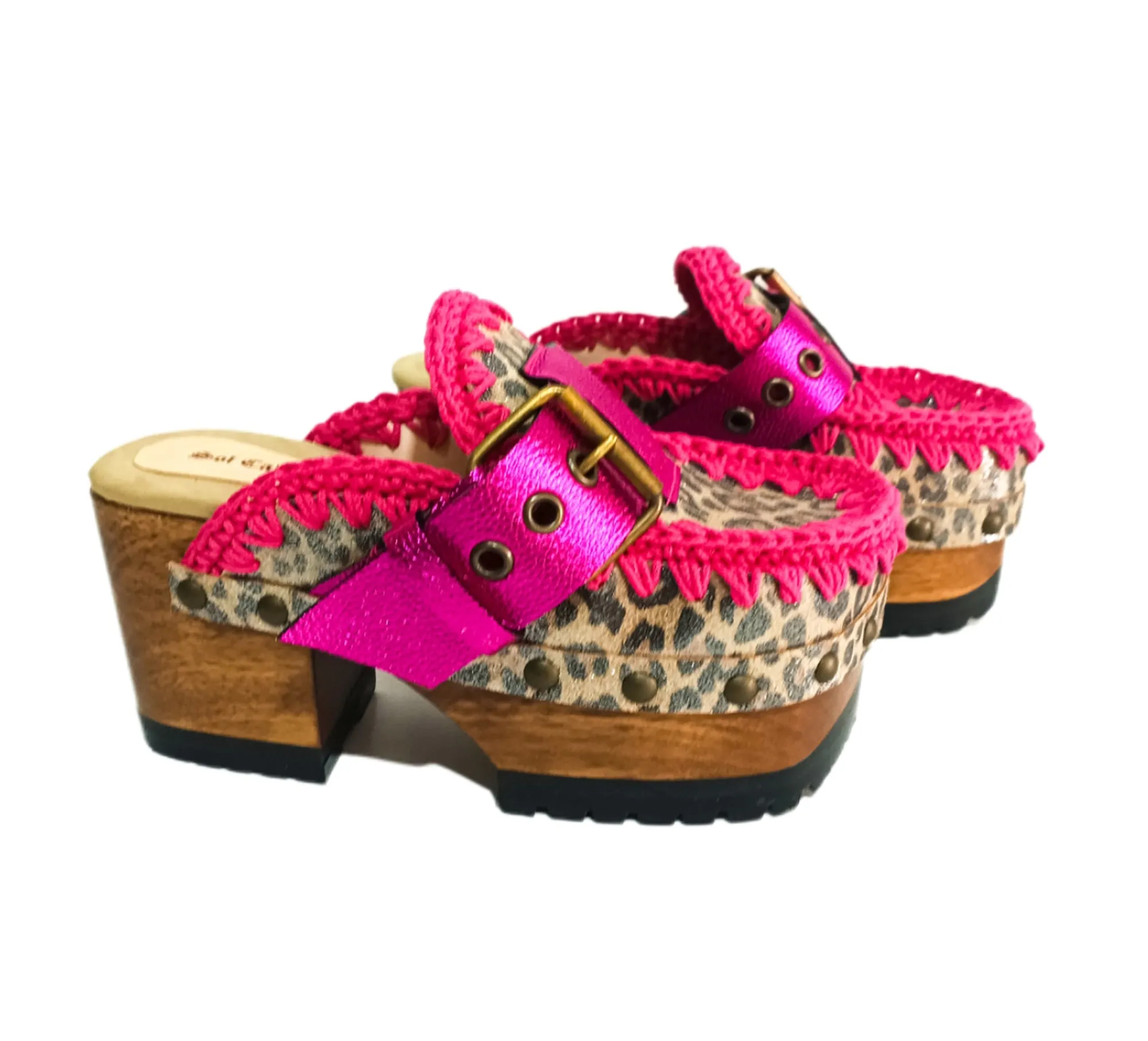Leopard Pink Oxford Clogs