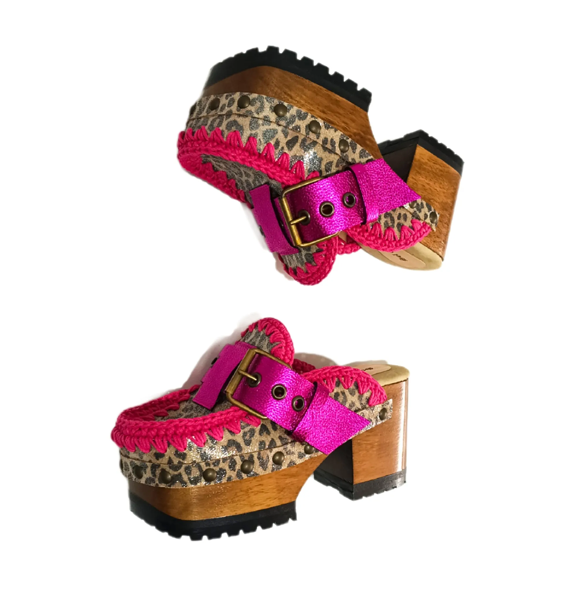 Leopard Pink Oxford Clogs