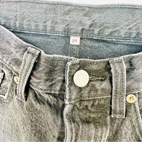 LEVIS REVOLVE Black Distressed Raw Hem Button Fly Pockets ALine Mini Skirt 26