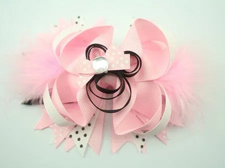 Light Pink Minnie w/Marabou feather 5.5in Bow