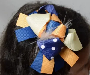 Light Yellow, Gold and Navy 6in Marabou Boutique Bow