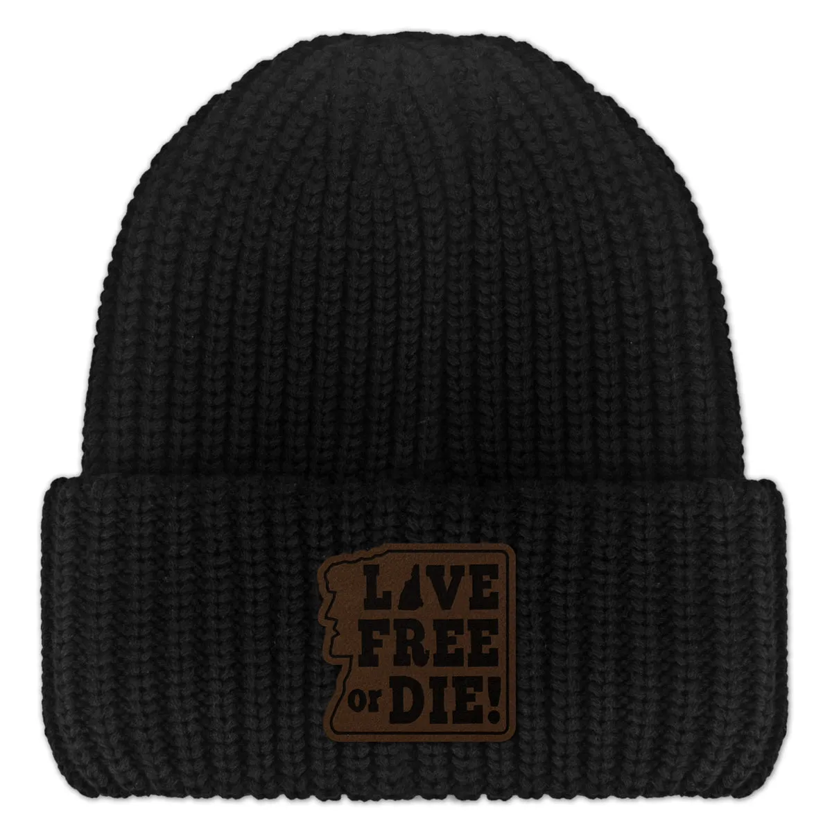 Live Free or Die Leather Patch Chunky Knit