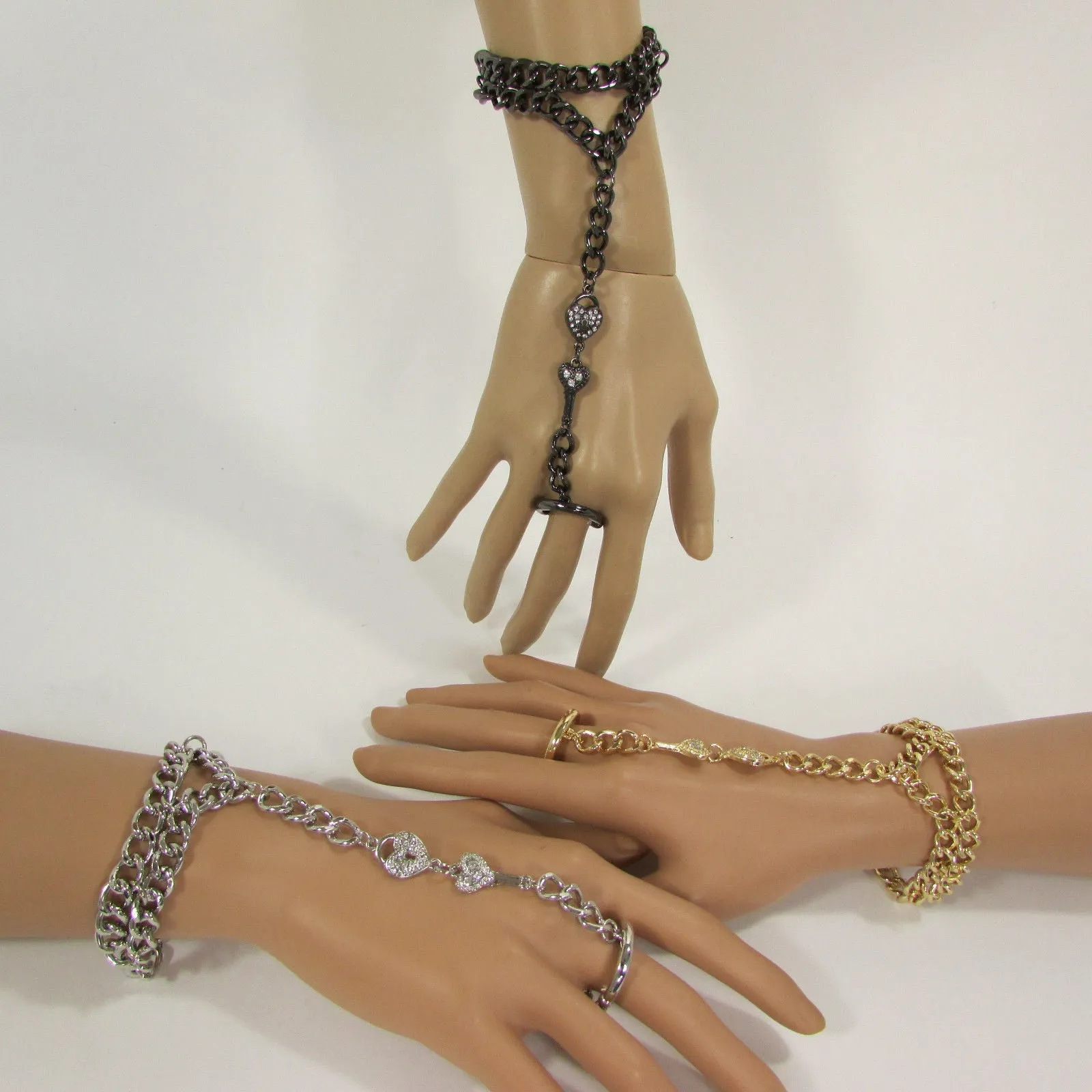 Lock & Key Connected Metal Hand Chain