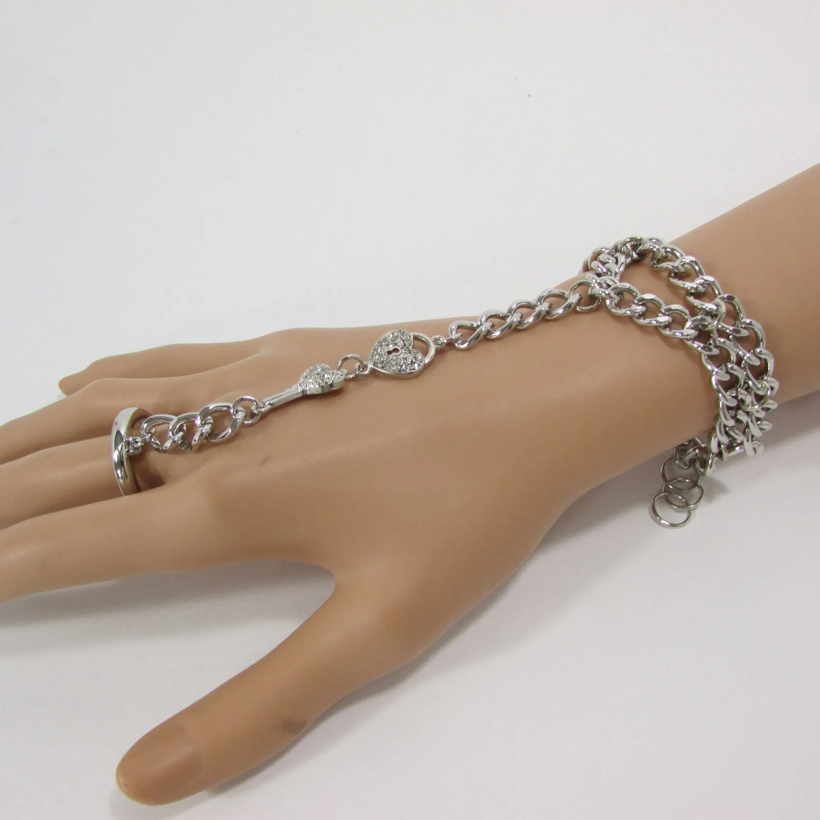 Lock & Key Connected Metal Hand Chain