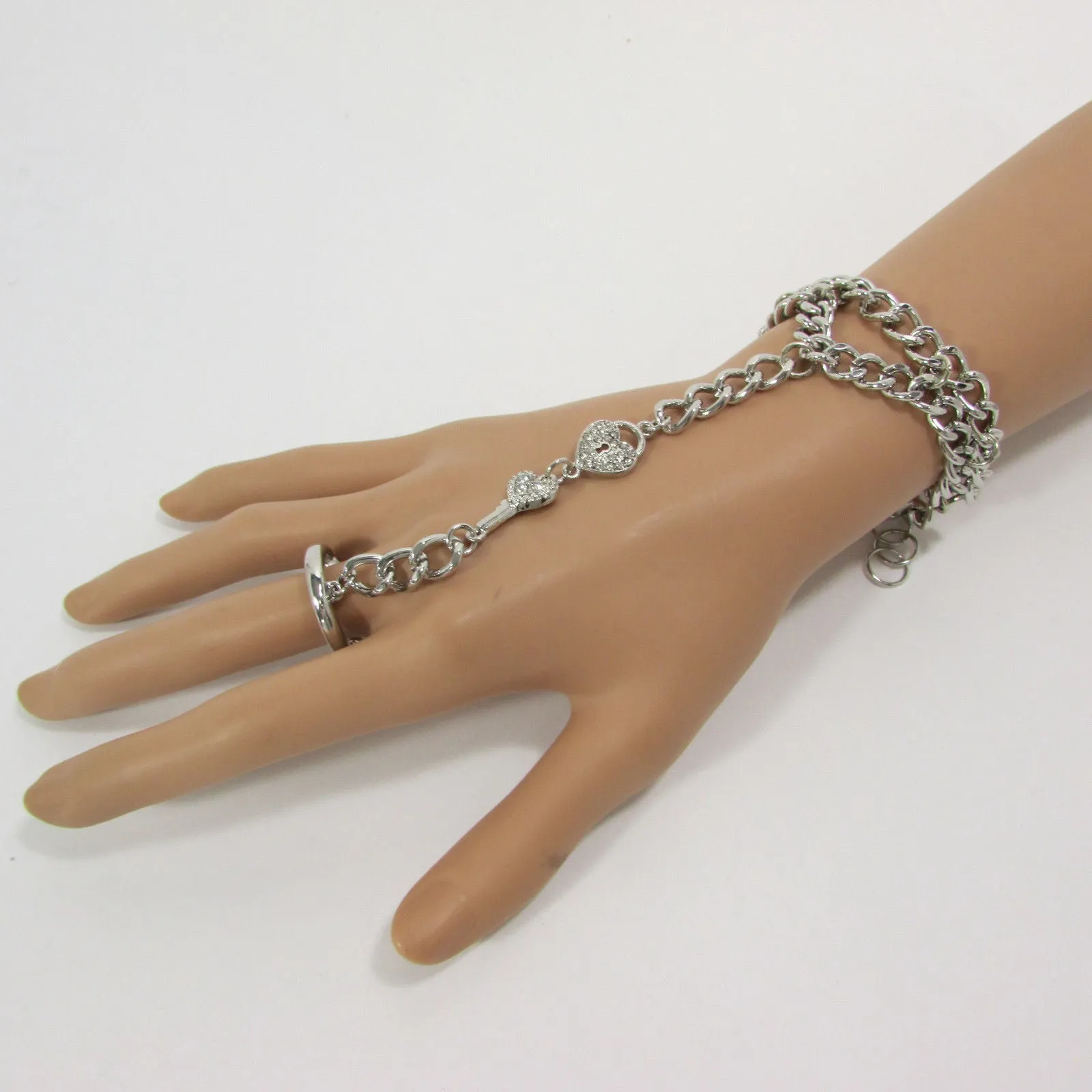 Lock & Key Connected Metal Hand Chain