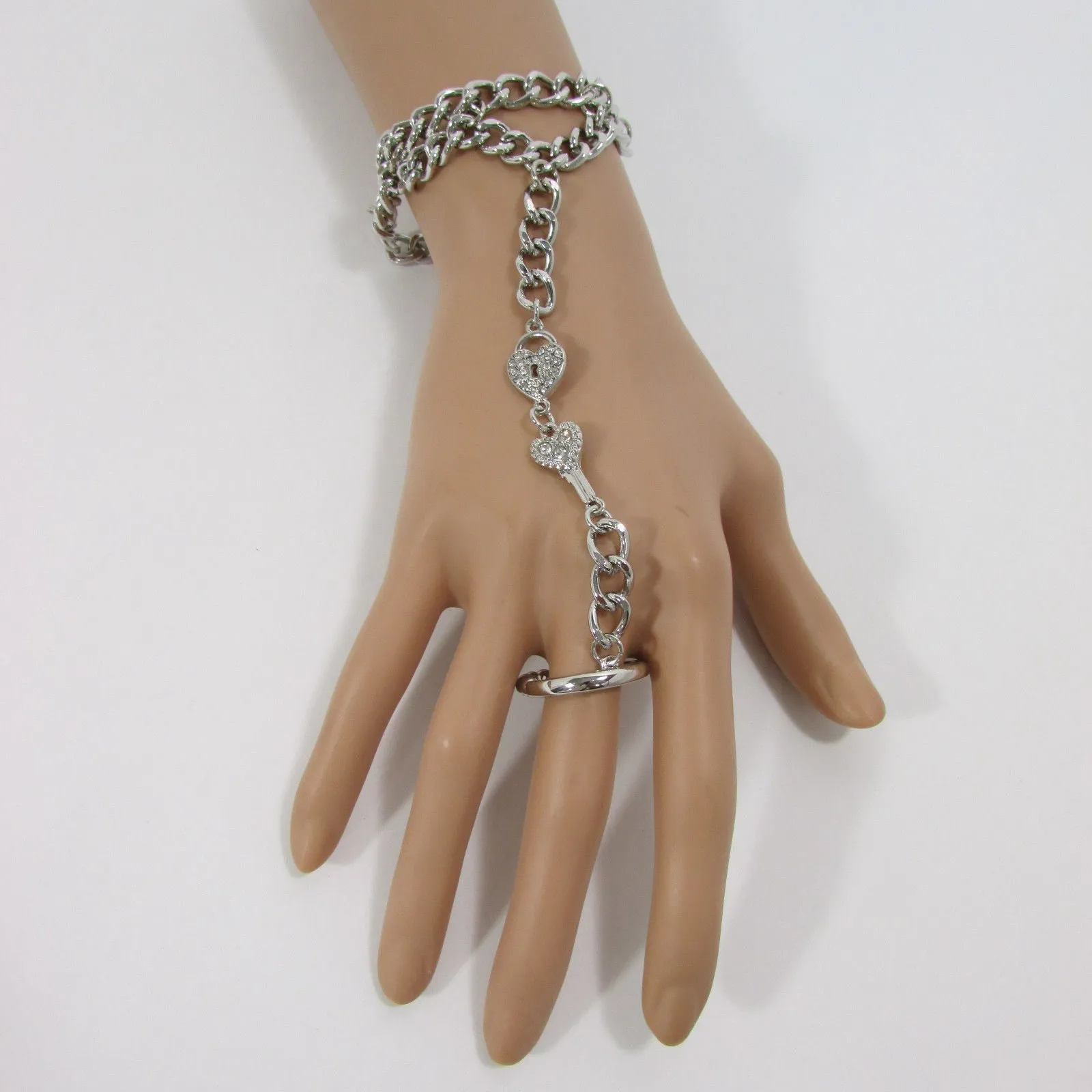 Lock & Key Connected Metal Hand Chain