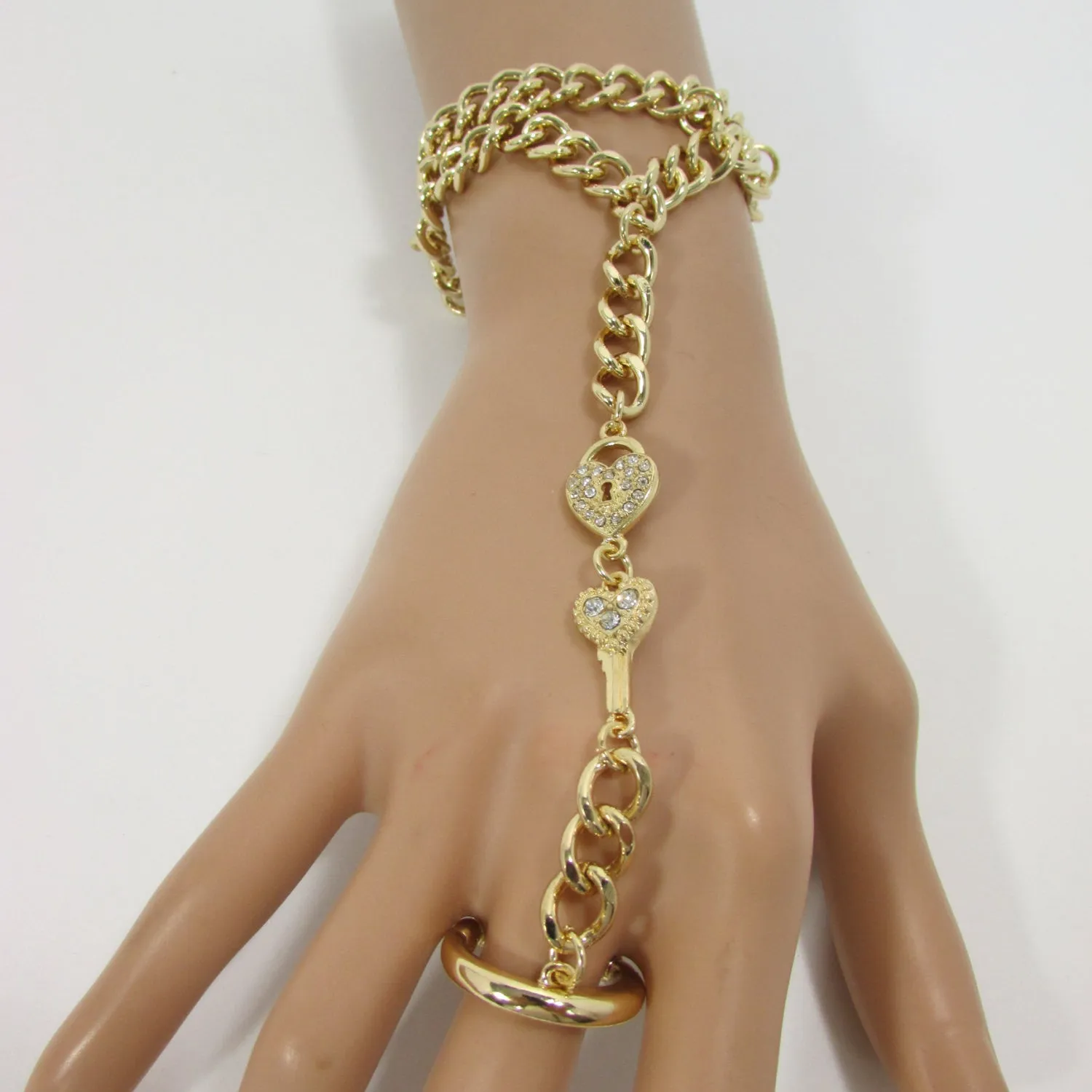 Lock & Key Connected Metal Hand Chain