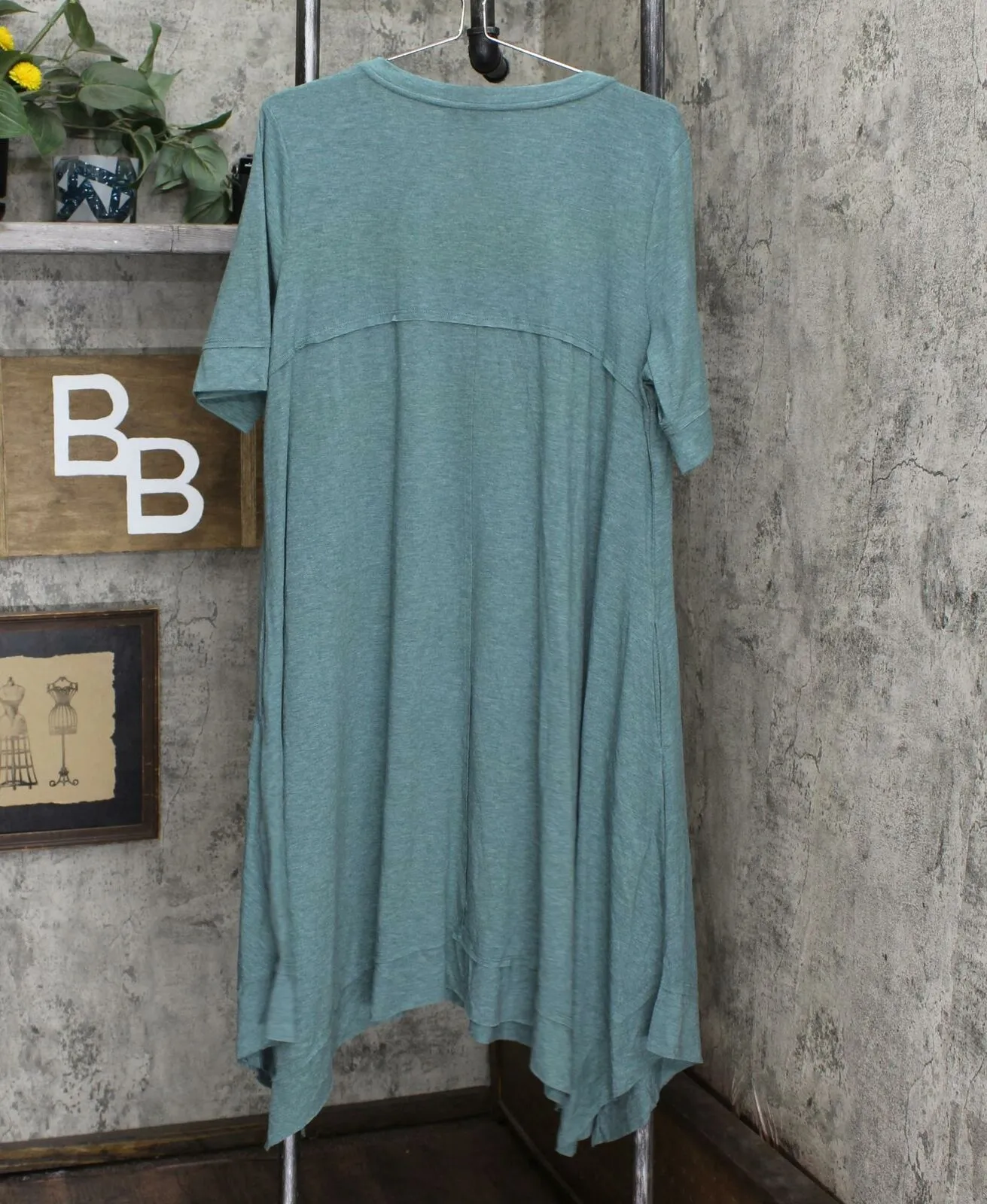 LOGO by Lori Goldstein Handkerchief Hem Jersey Knit Dress Soft Teal XL
