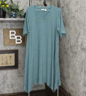 LOGO by Lori Goldstein Handkerchief Hem Jersey Knit Dress Soft Teal XL
