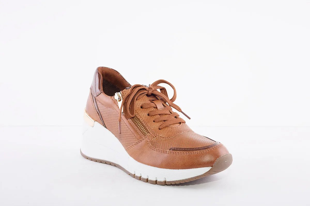 MARCO TOZZI - 23787 LACED WEDGE FASHION SHOE WITH ZIP - TAN