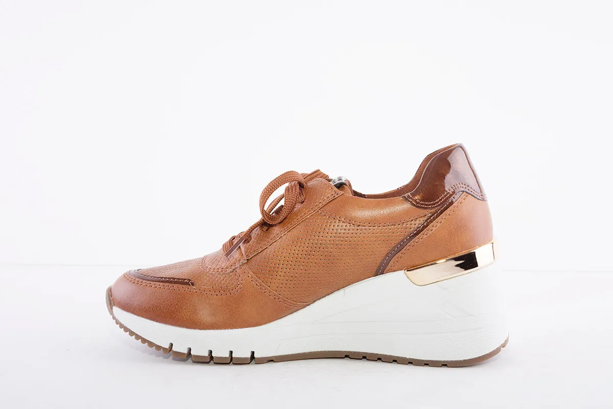 MARCO TOZZI - 23787 LACED WEDGE FASHION SHOE WITH ZIP - TAN