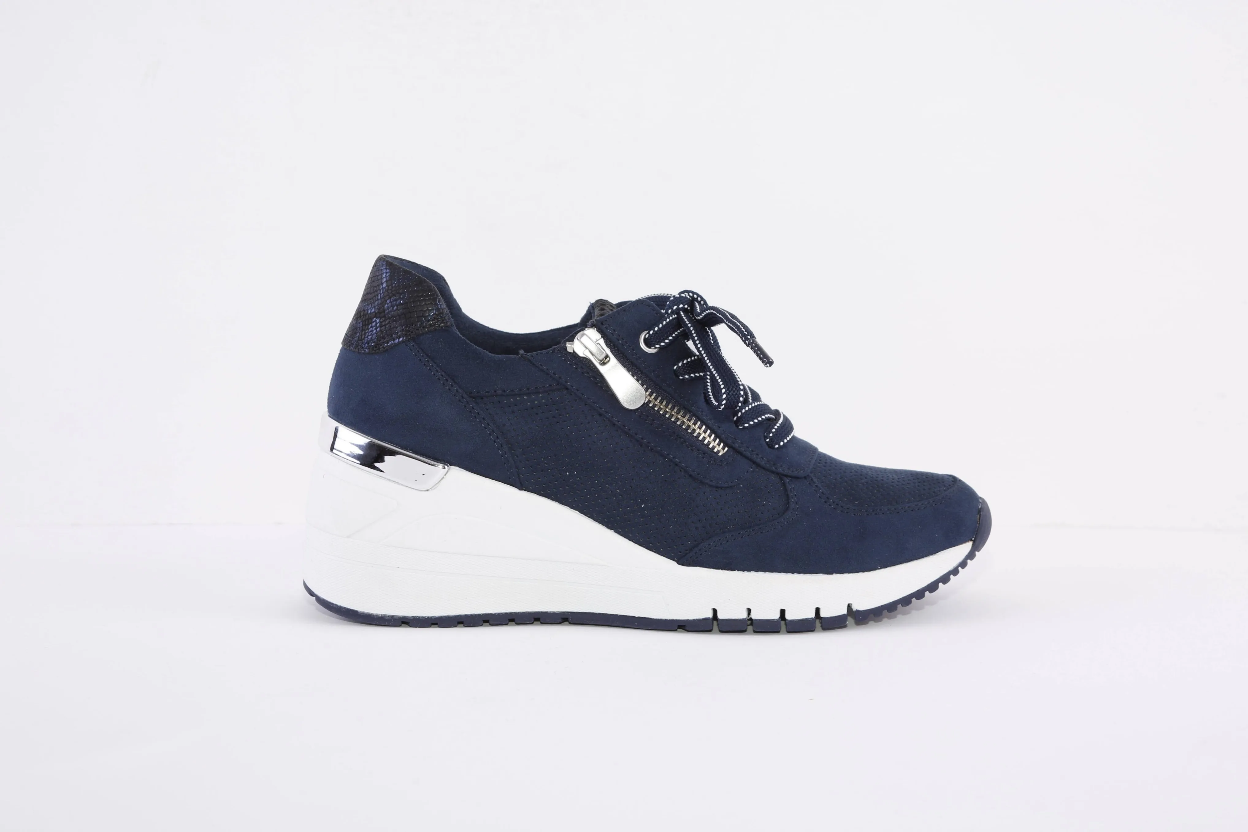 MARCO TOZZI - 23788-890 LACED HIGH WEDGE FASHION SHOE - NAVY