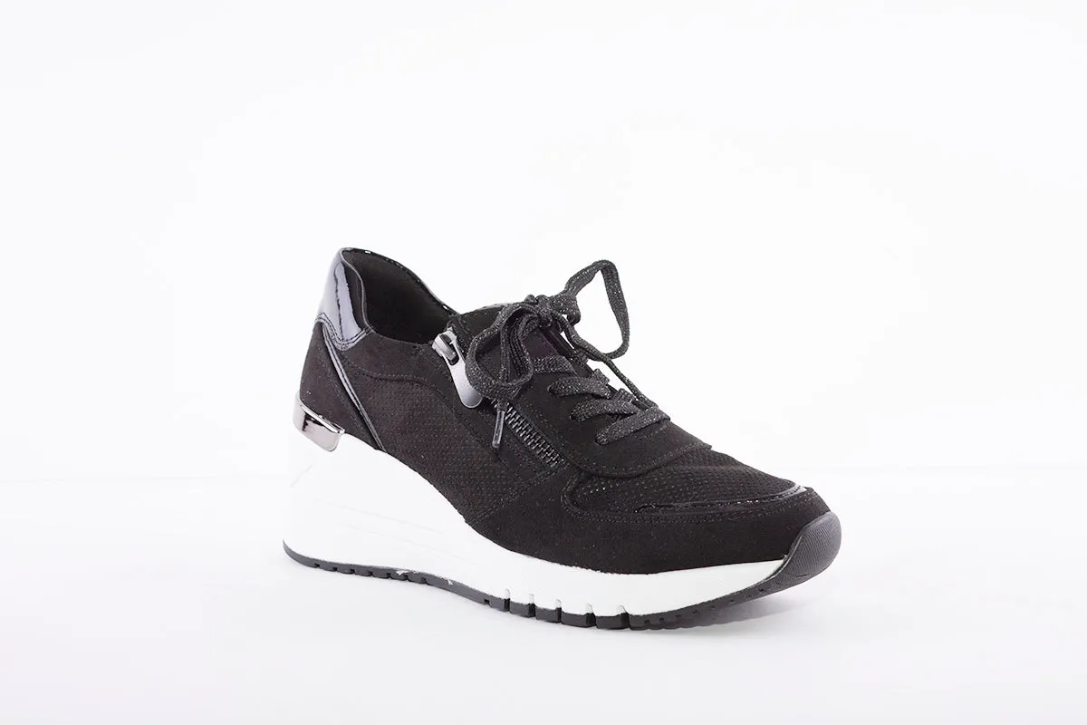 MARCO TOZZI - 23788 LACED WEDGE FASHION SHOE - BLACK/WHITE