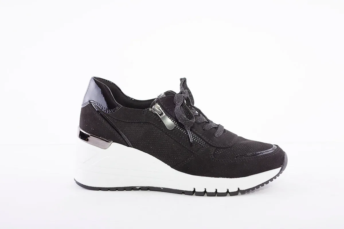 MARCO TOZZI - 23788 LACED WEDGE FASHION SHOE - BLACK/WHITE