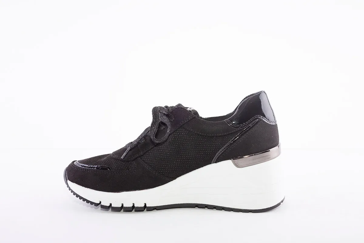MARCO TOZZI - 23788 LACED WEDGE FASHION SHOE - BLACK/WHITE