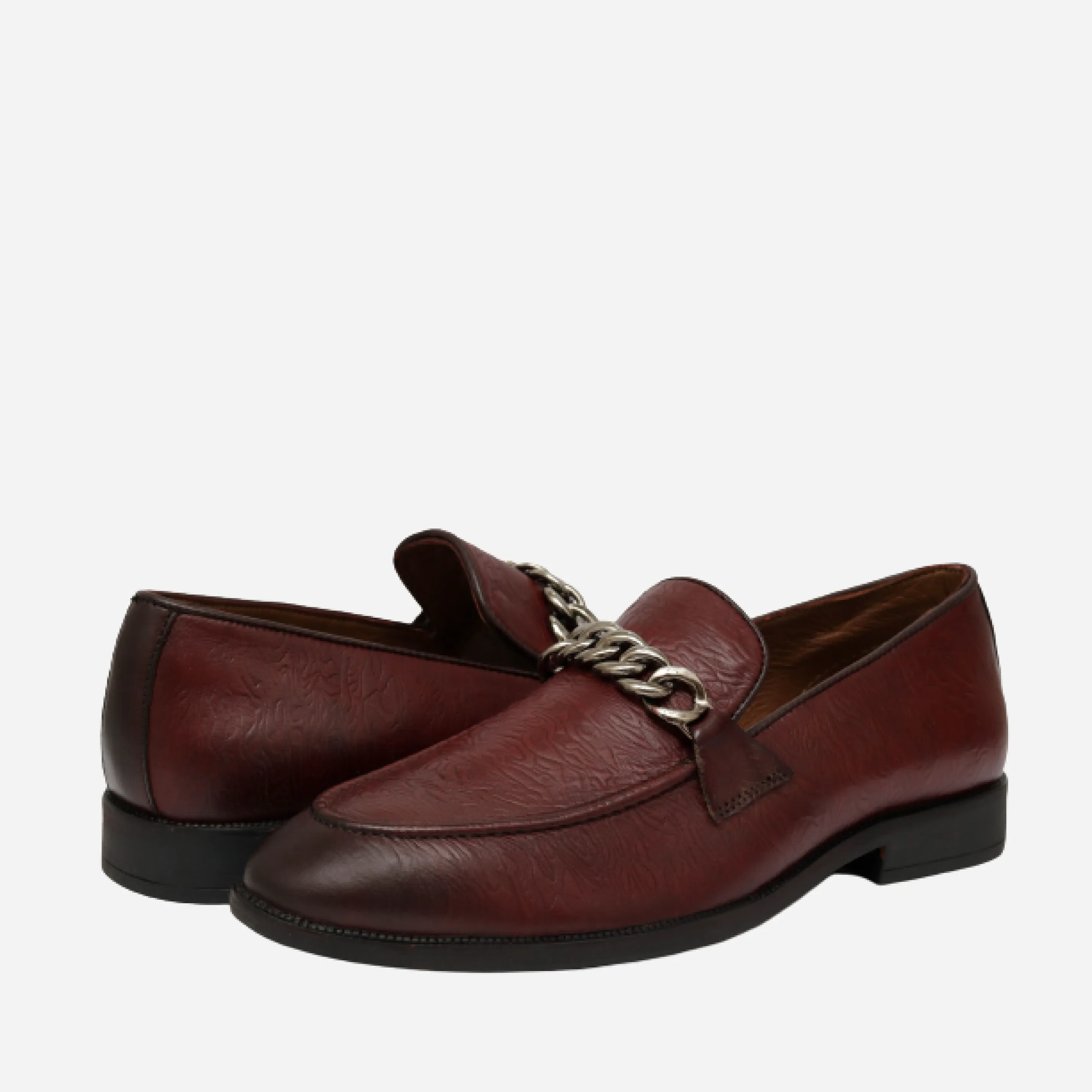 Men's Buckle Moccasin Loafers - Black & Cherry