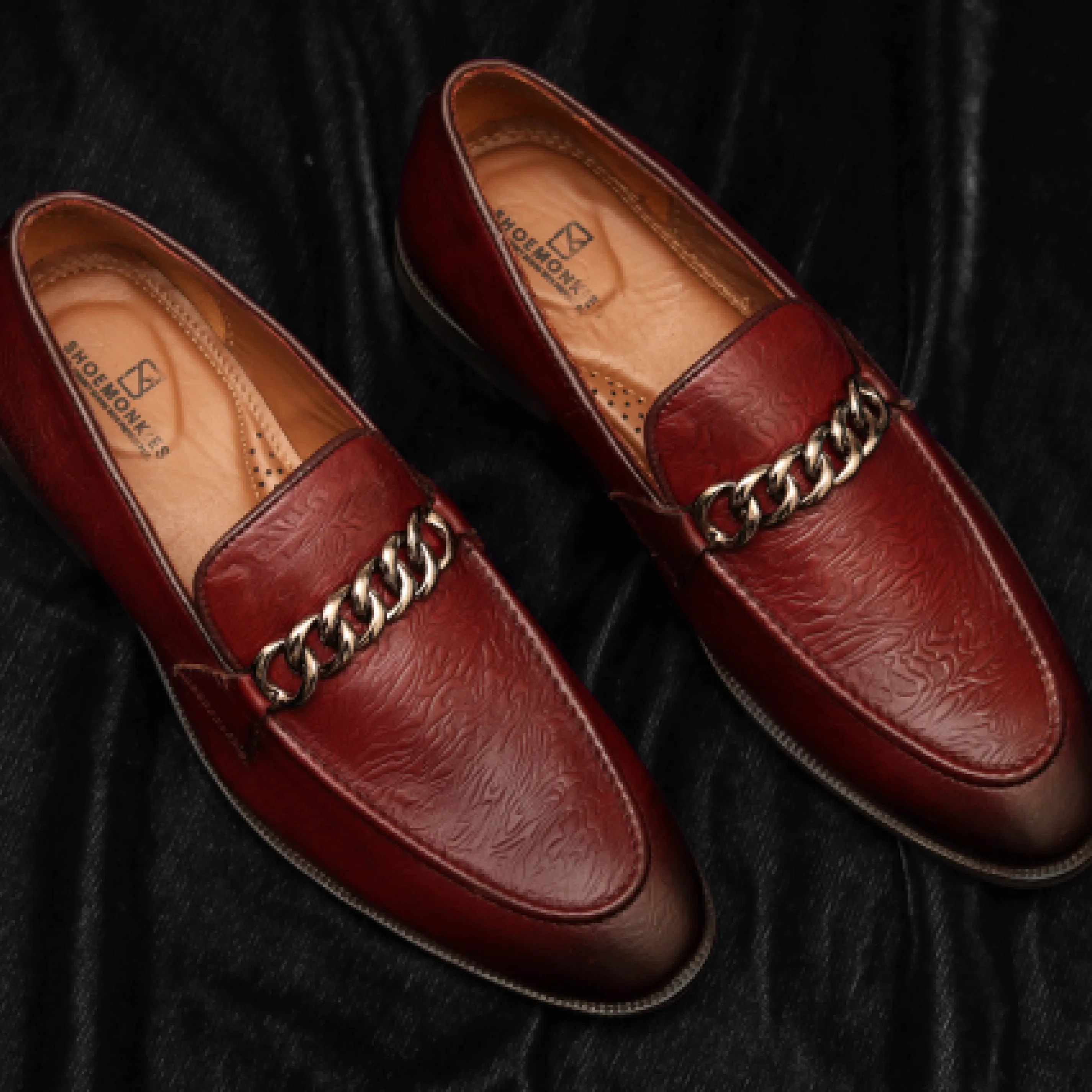 Men's Buckle Moccasin Loafers - Black & Cherry
