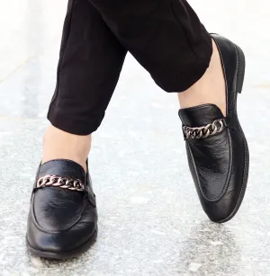 Men's Buckle Moccasin Loafers - Black & Cherry