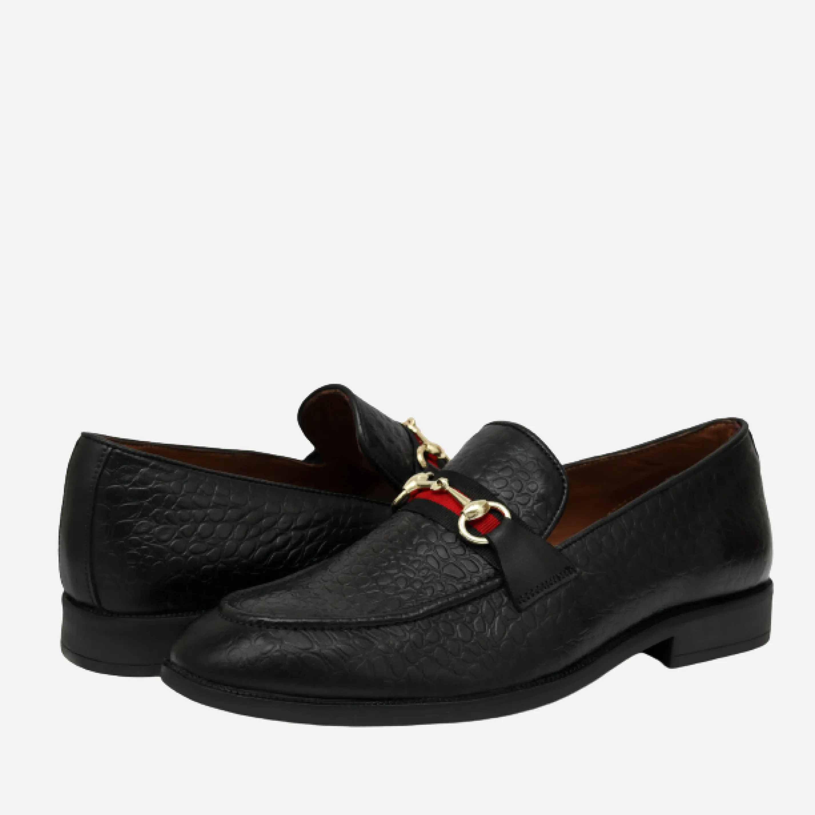 Men's Textured Buckle Moccasin Loafers - Tan, Cherry & Black