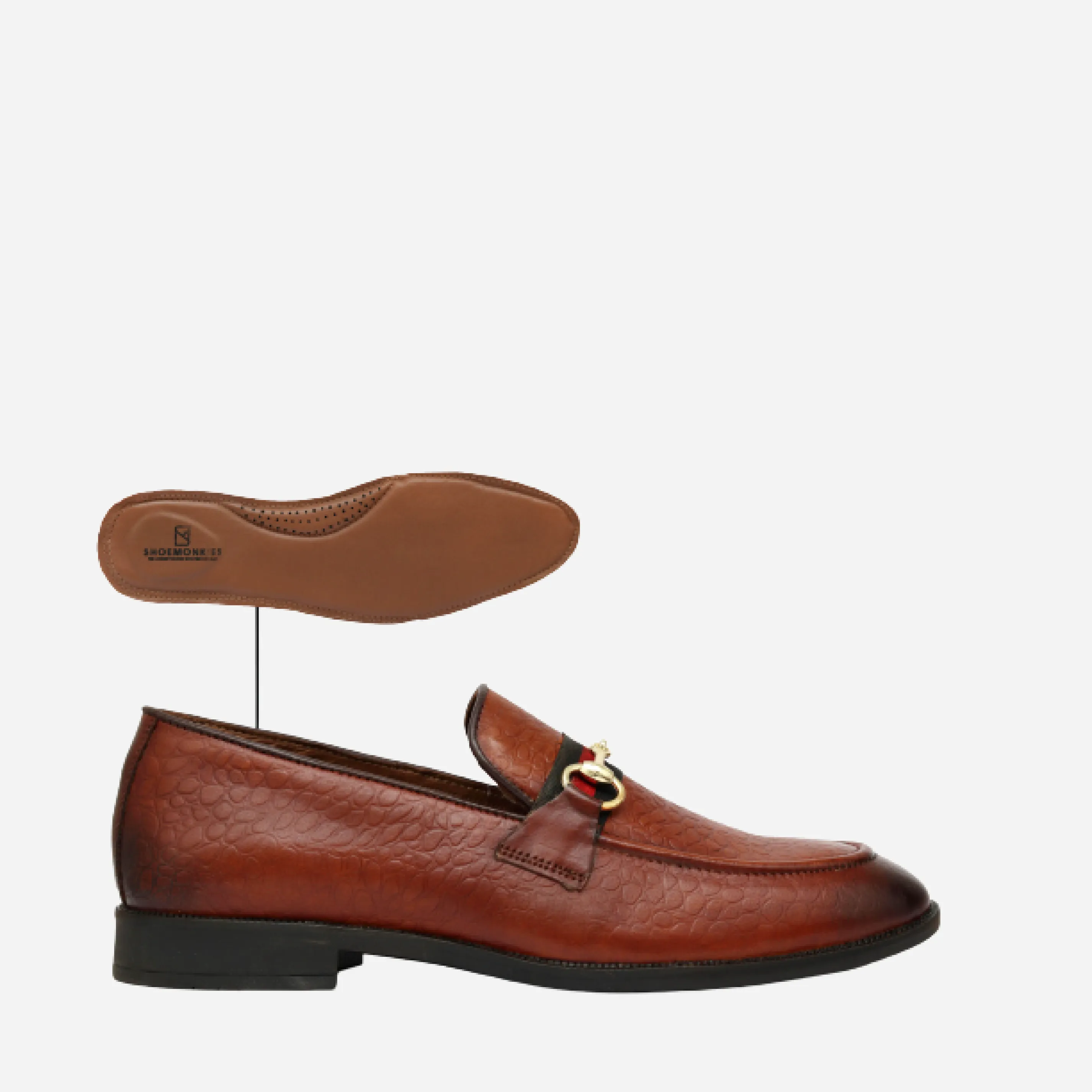 Men's Textured Buckle Moccasin Loafers - Tan, Cherry & Black