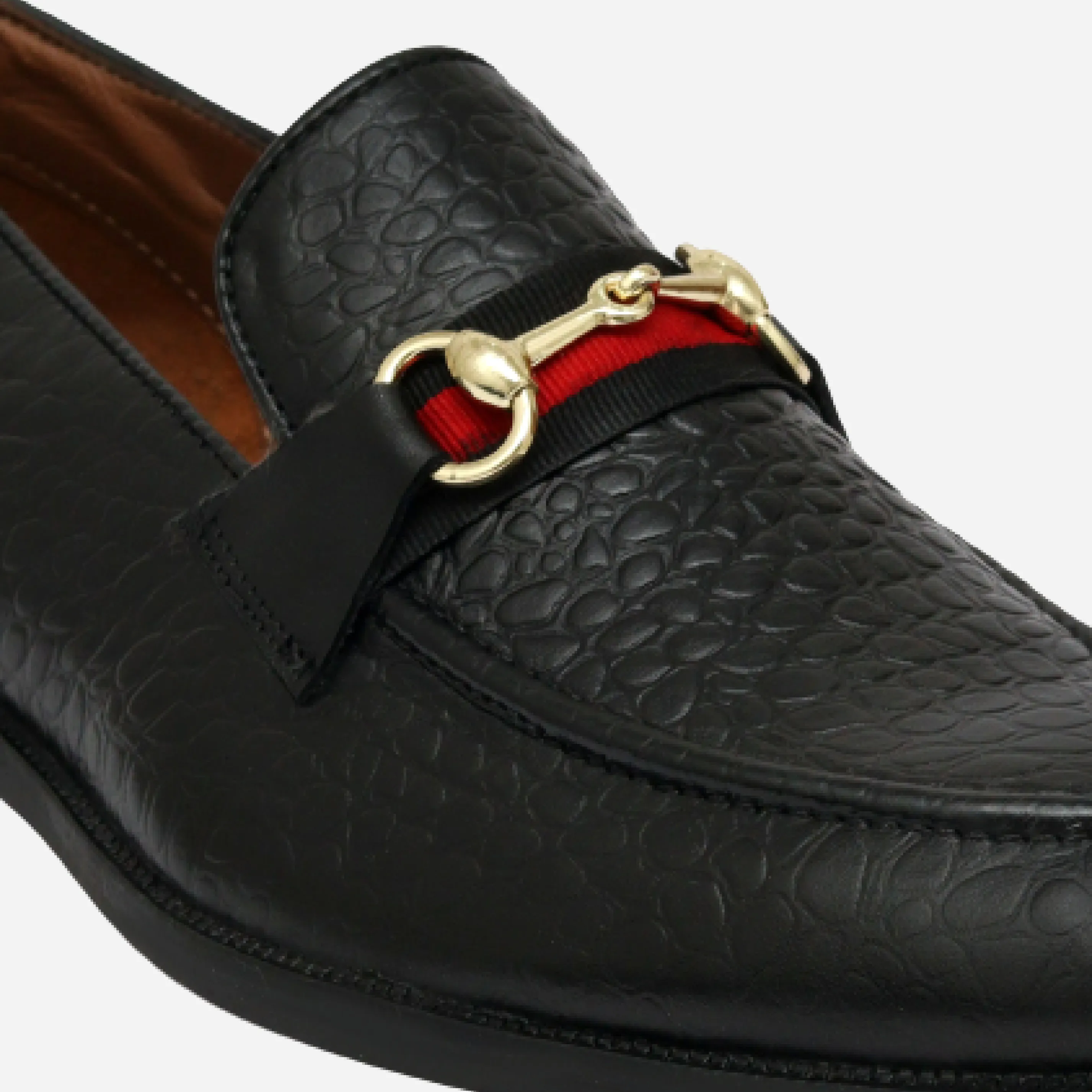 Men's Textured Buckle Moccasin Loafers - Tan, Cherry & Black