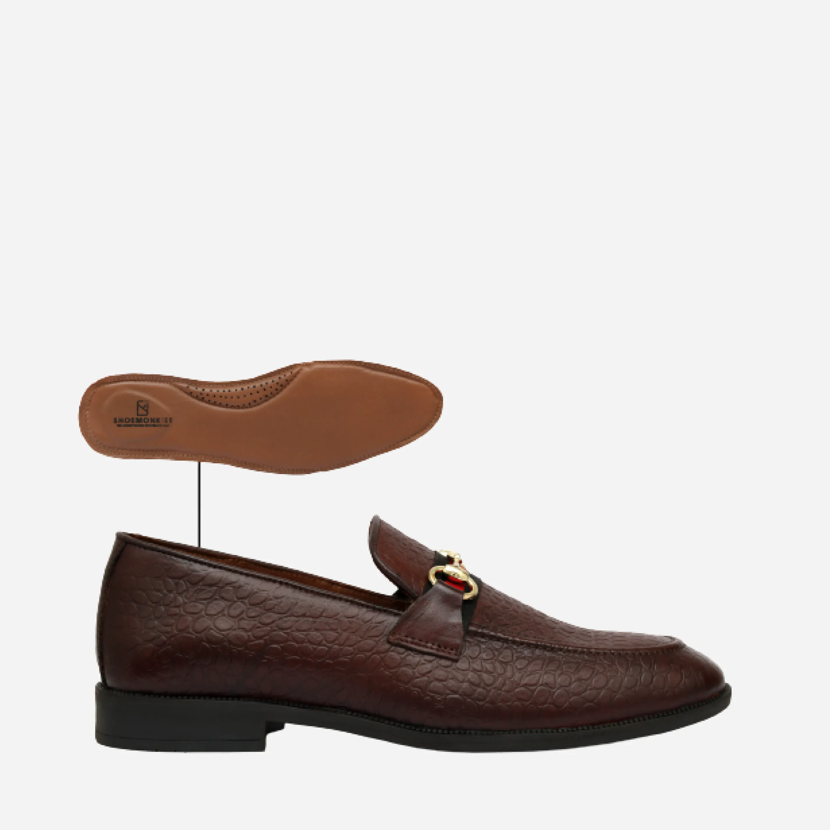 Men's Textured Buckle Moccasin Loafers - Tan, Cherry & Black