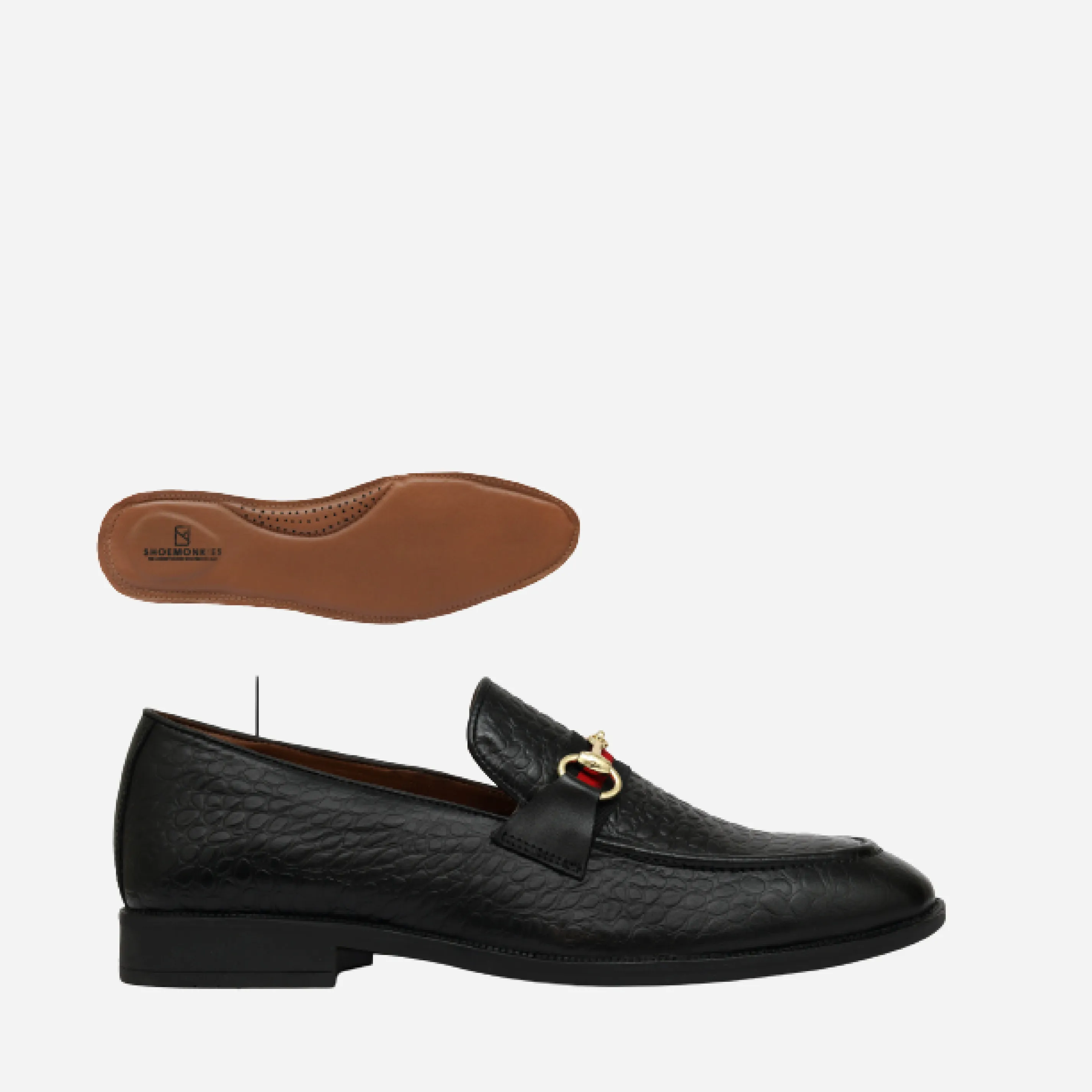 Men's Textured Buckle Moccasin Loafers - Tan, Cherry & Black