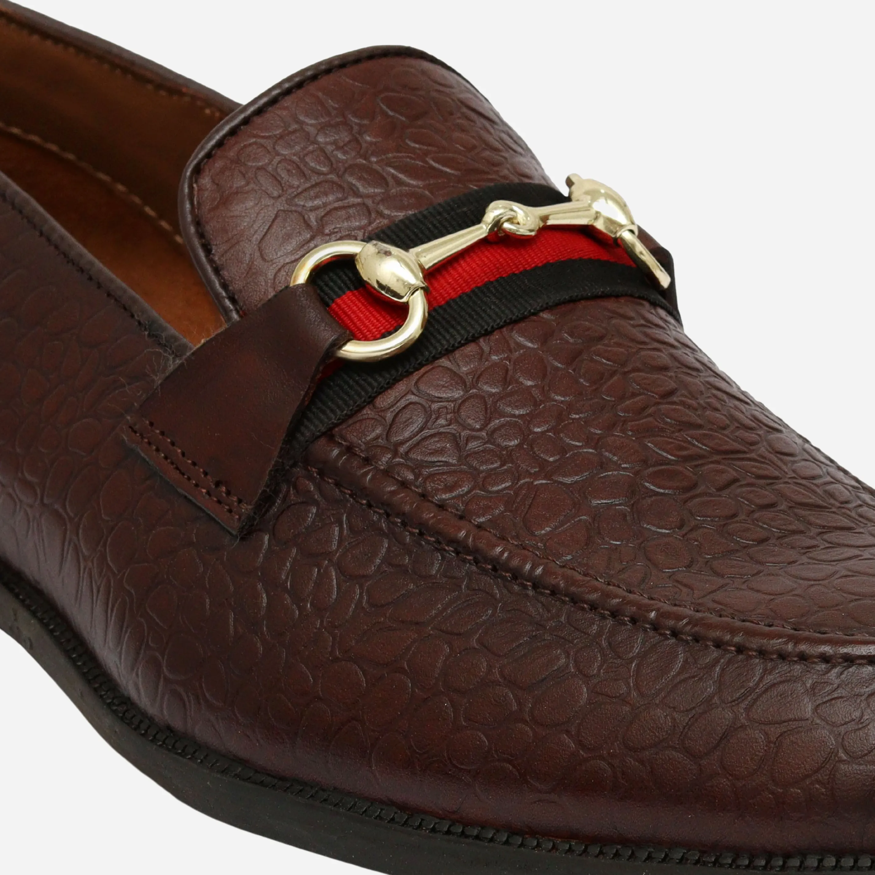 Men's Textured Buckle Moccasin Loafers - Tan, Cherry & Black