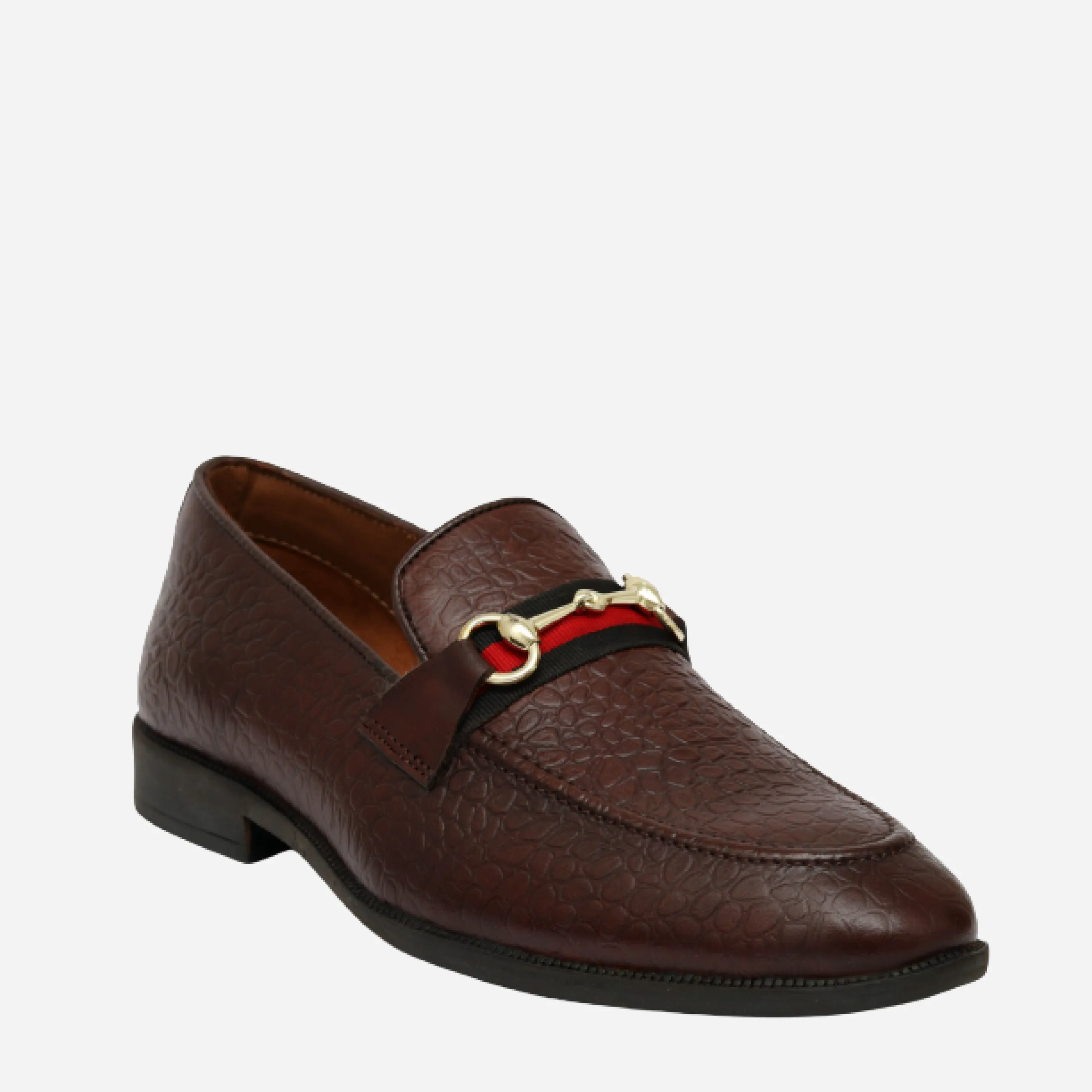 Men's Textured Buckle Moccasin Loafers - Tan, Cherry & Black