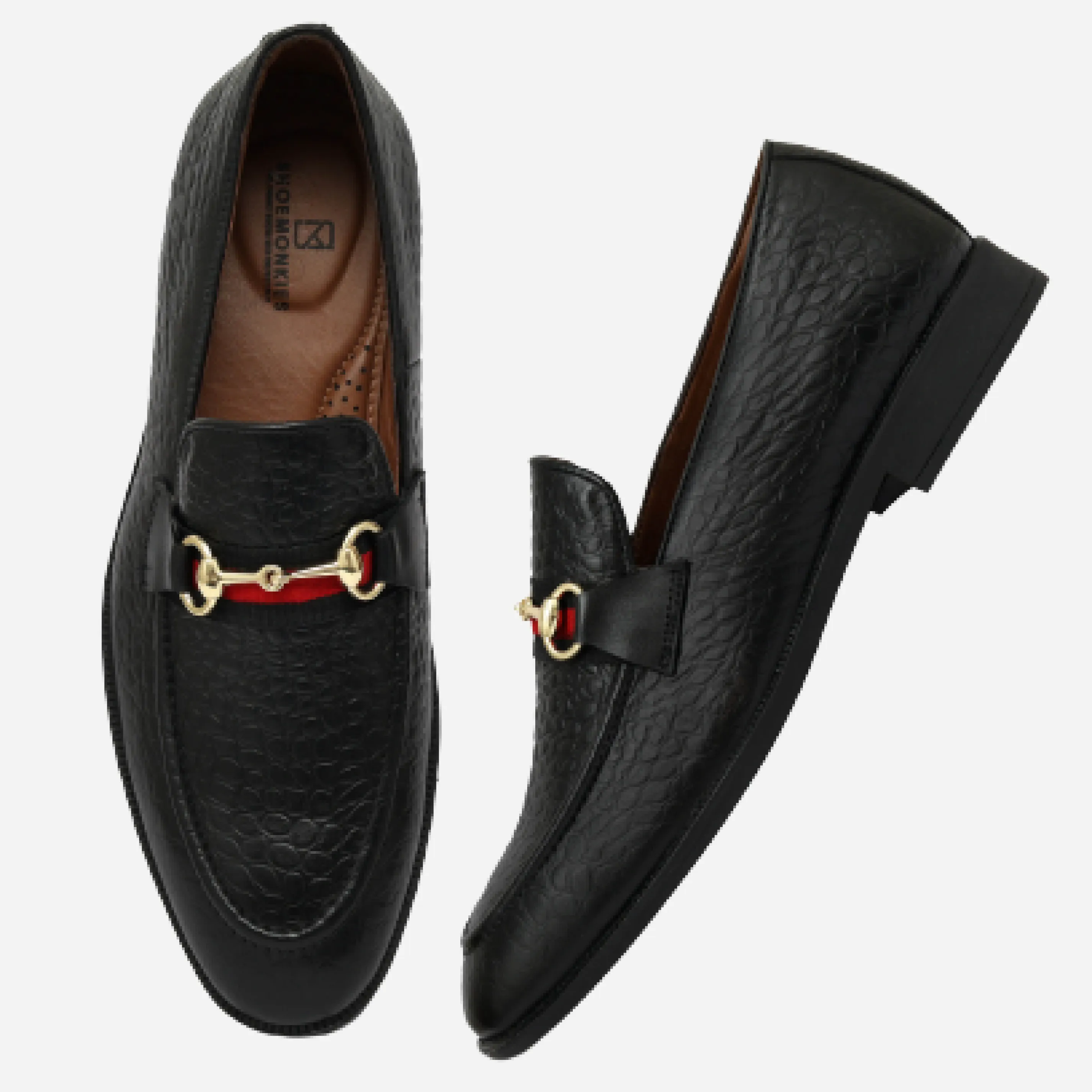 Men's Textured Buckle Moccasin Loafers - Tan, Cherry & Black