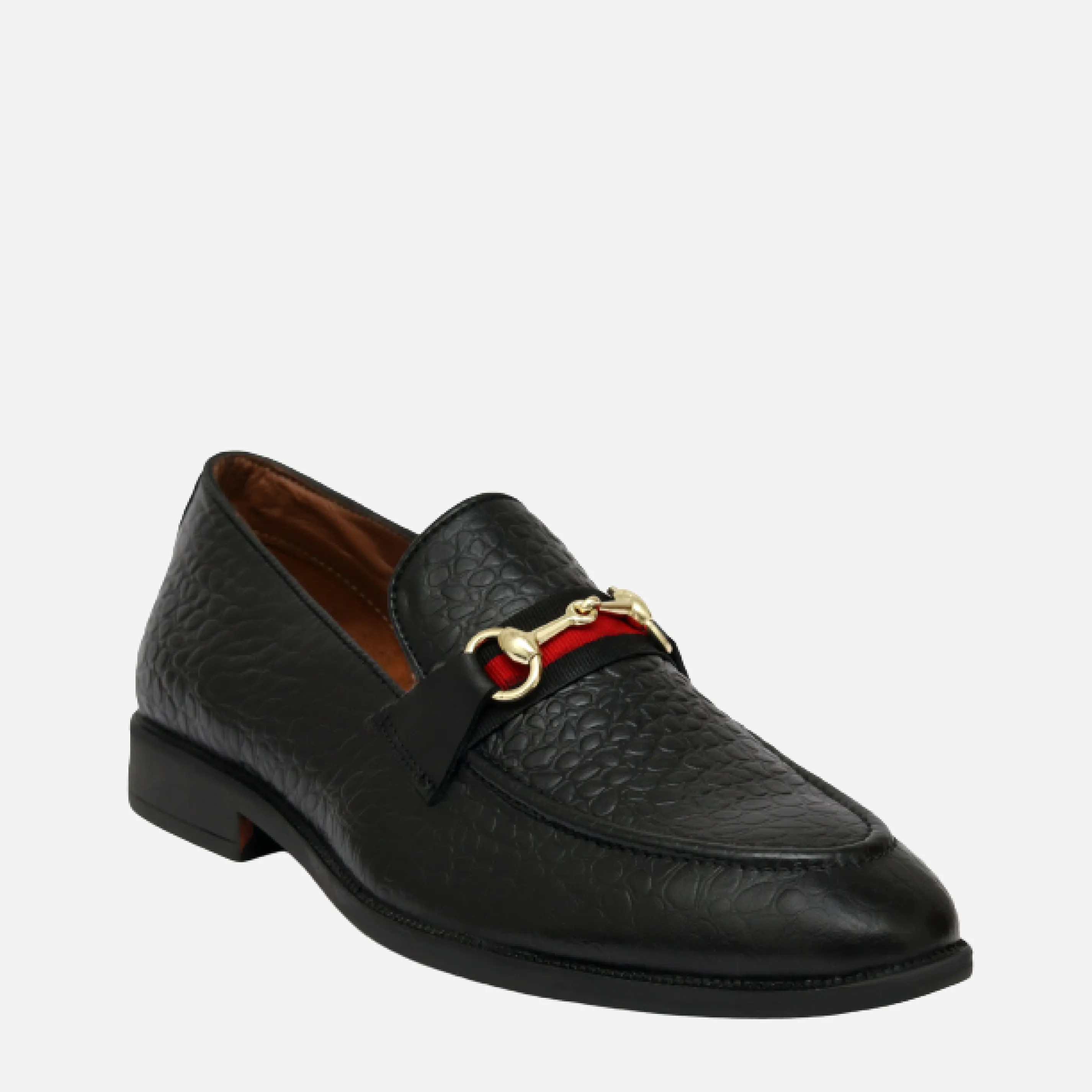 Men's Textured Buckle Moccasin Loafers - Tan, Cherry & Black