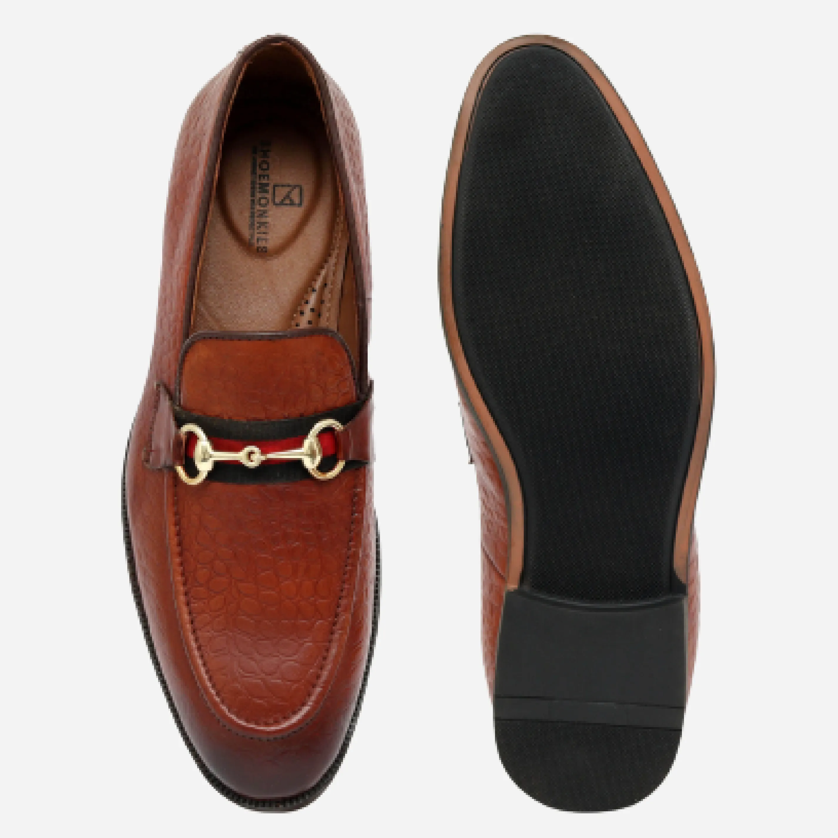 Men's Textured Buckle Moccasin Loafers - Tan, Cherry & Black