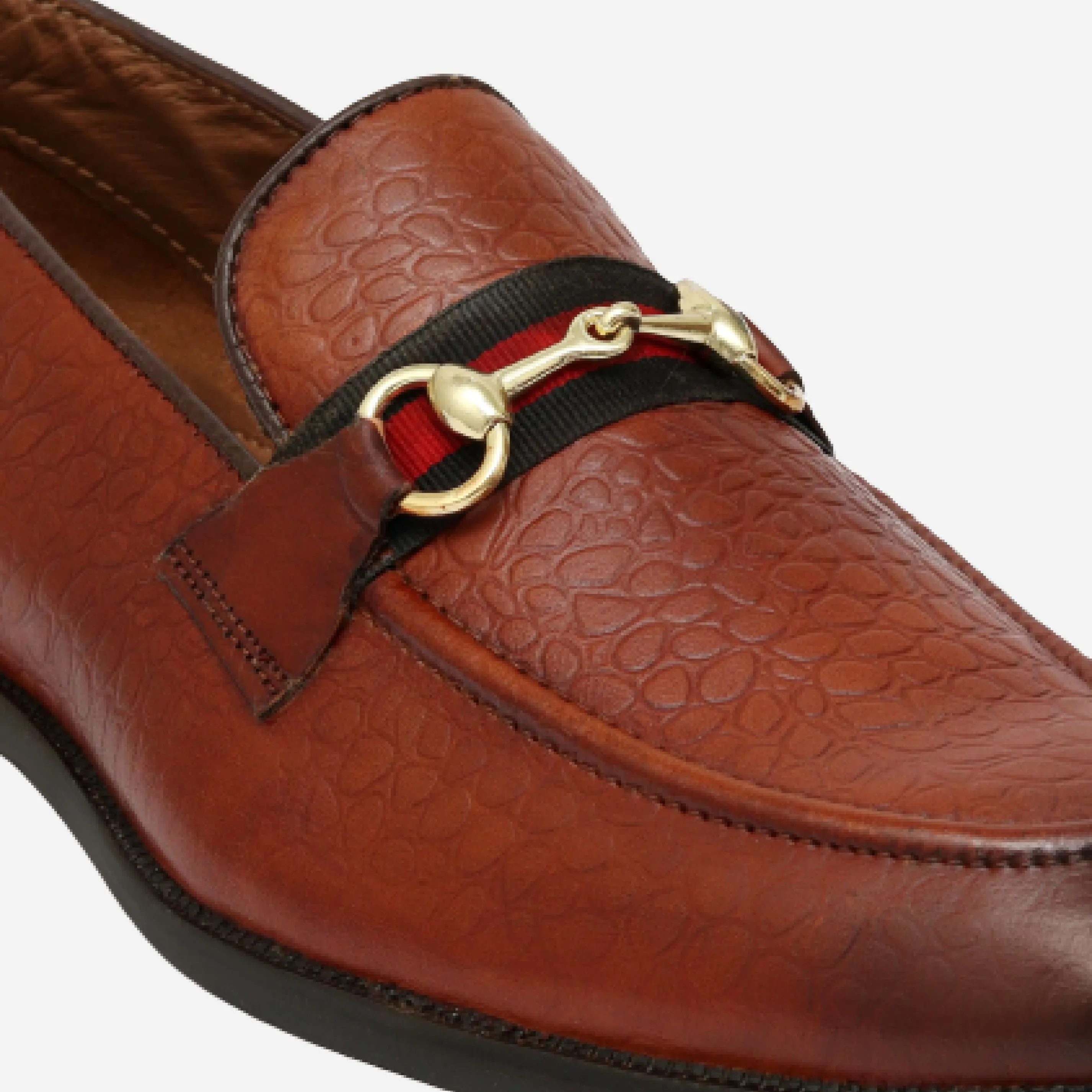 Men's Textured Buckle Moccasin Loafers - Tan, Cherry & Black