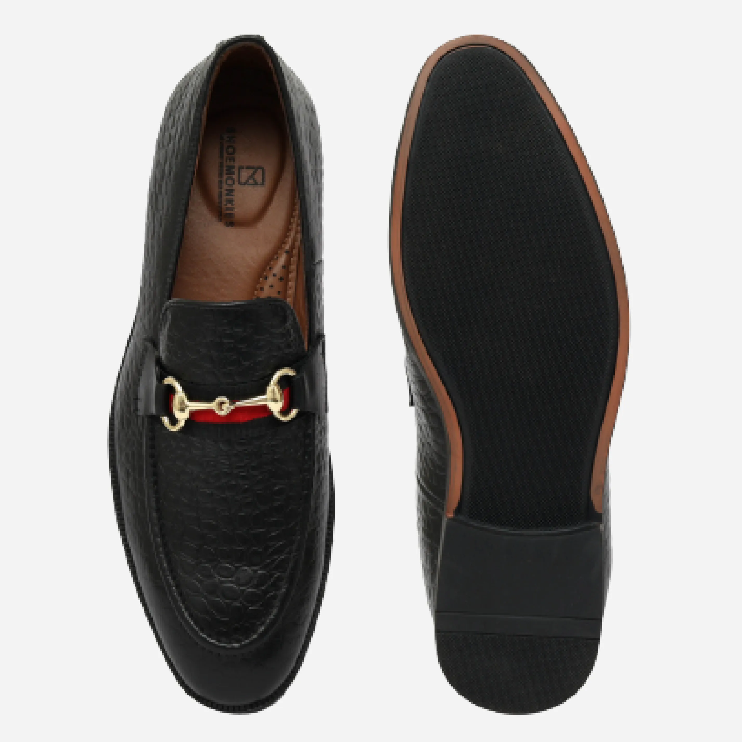 Men's Textured Buckle Moccasin Loafers - Tan, Cherry & Black