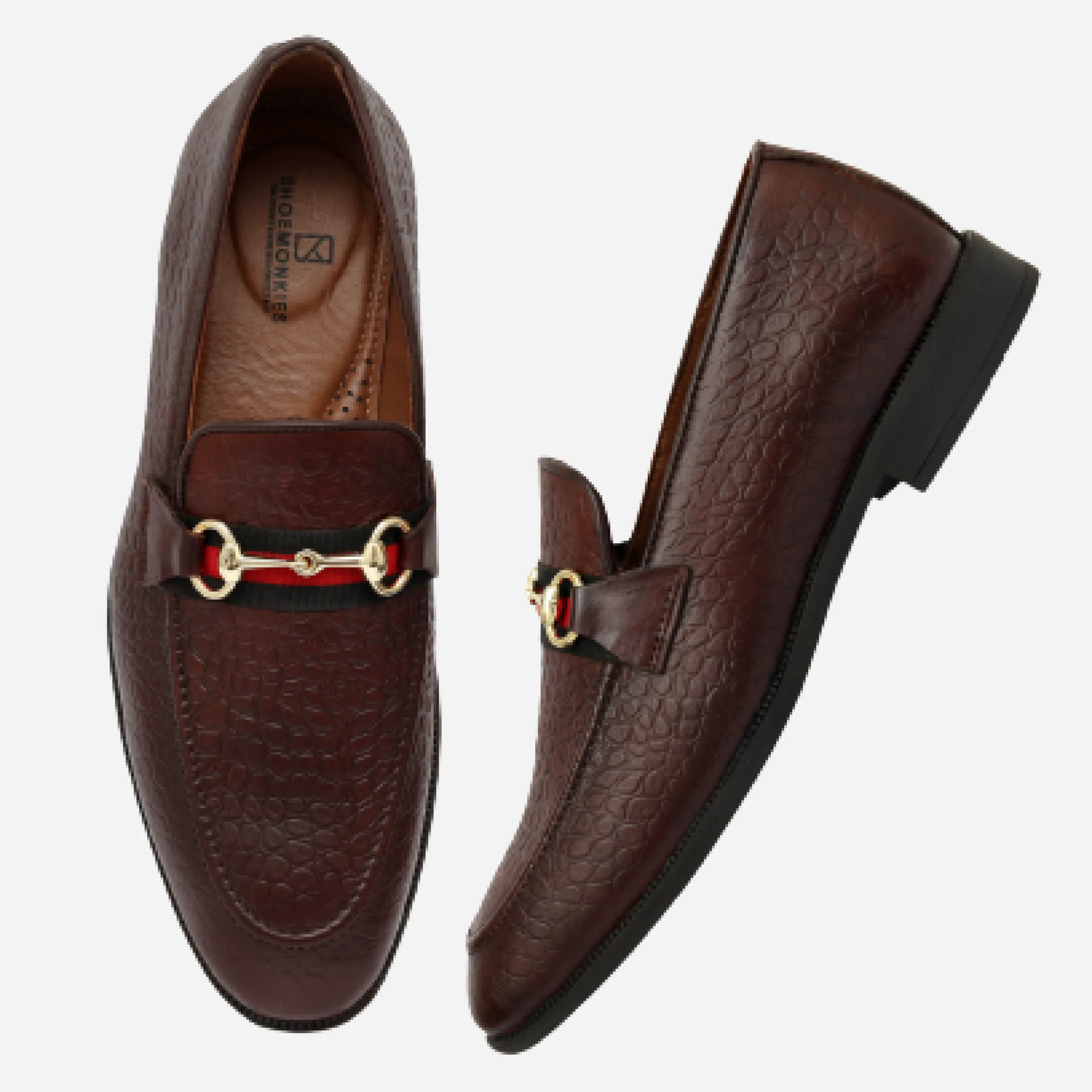 Men's Textured Buckle Moccasin Loafers - Tan, Cherry & Black