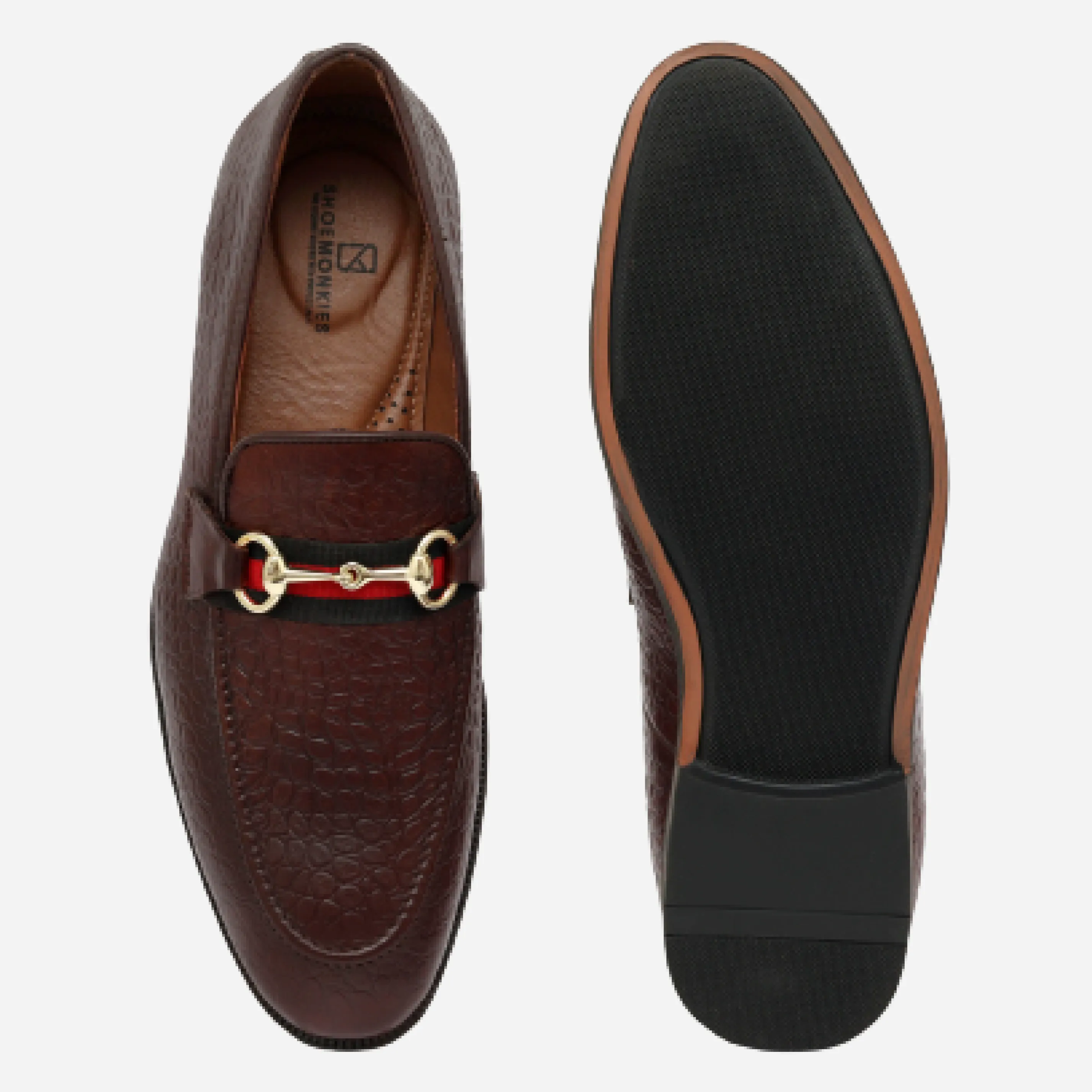 Men's Textured Buckle Moccasin Loafers - Tan, Cherry & Black