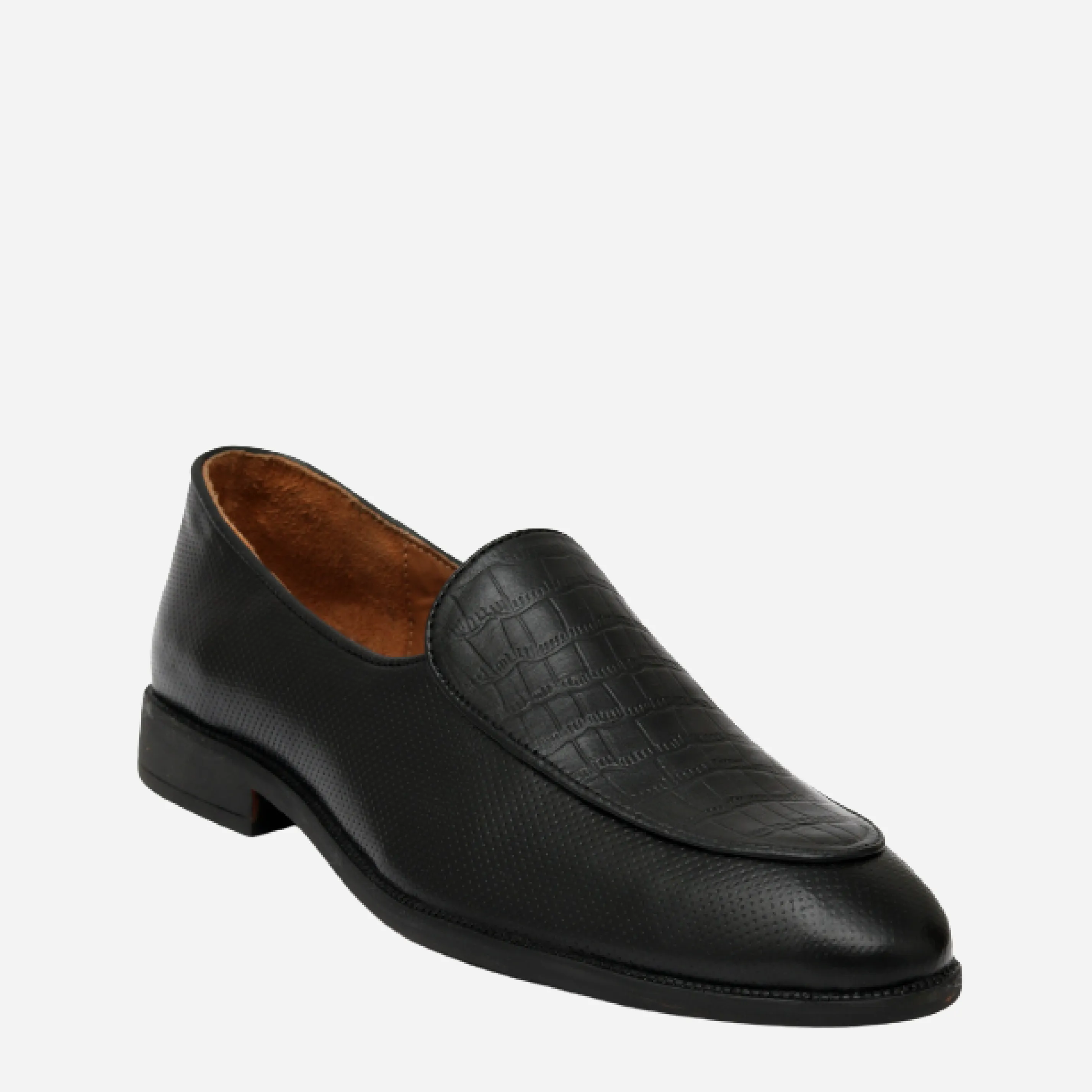 Men's Textured Moccasin Loafers - Black & Brown