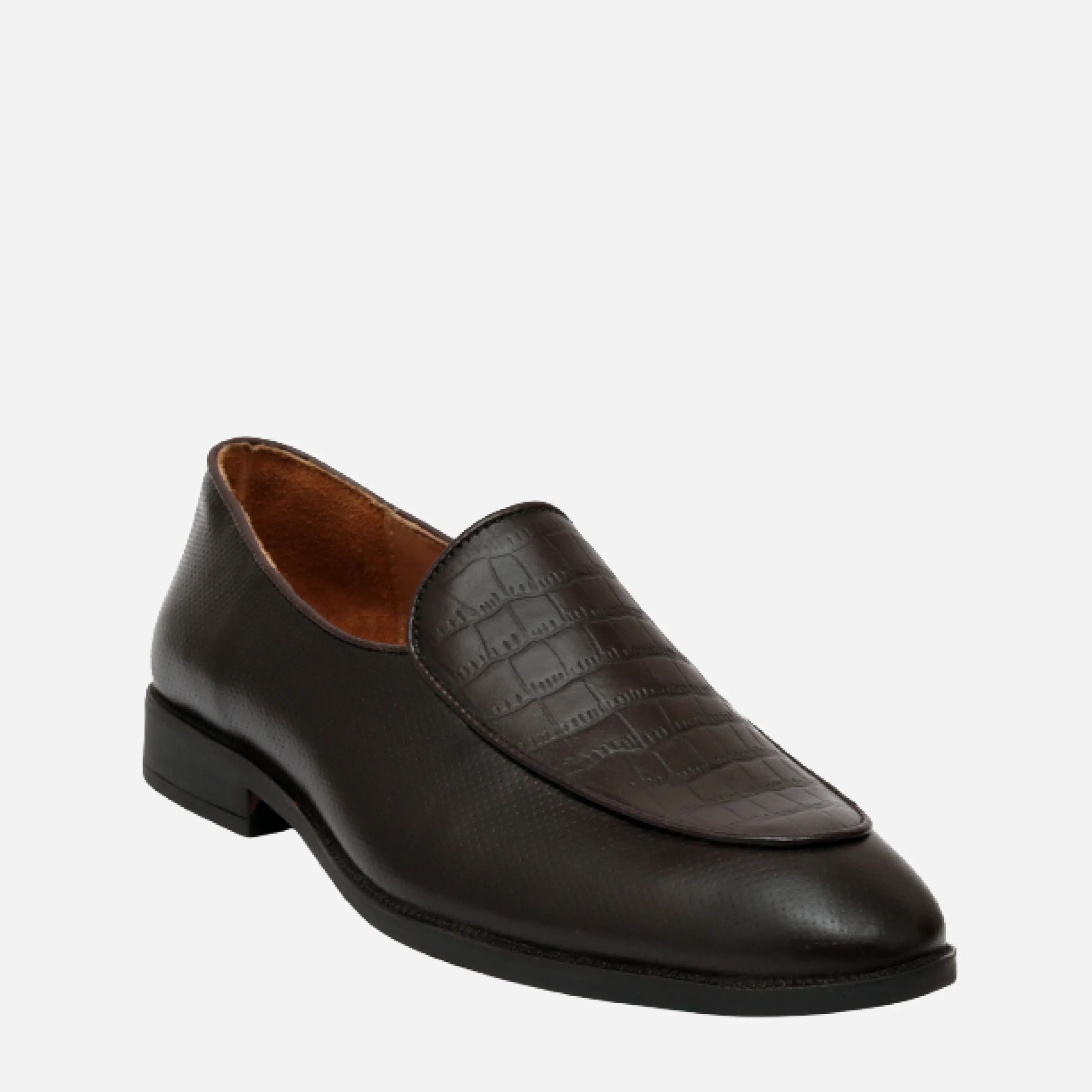Men's Textured Moccasin Loafers - Black & Brown