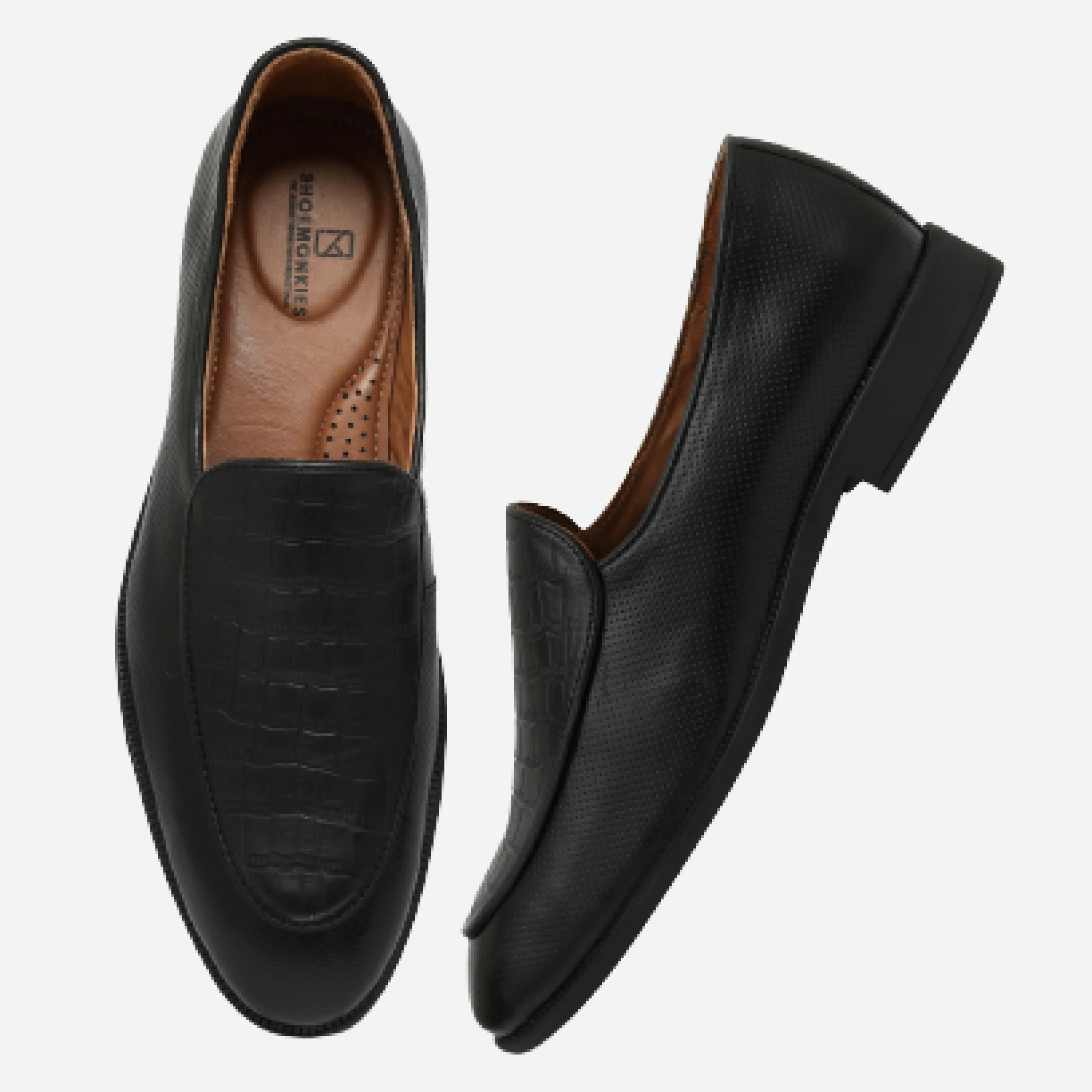 Men's Textured Moccasin Loafers - Black & Brown