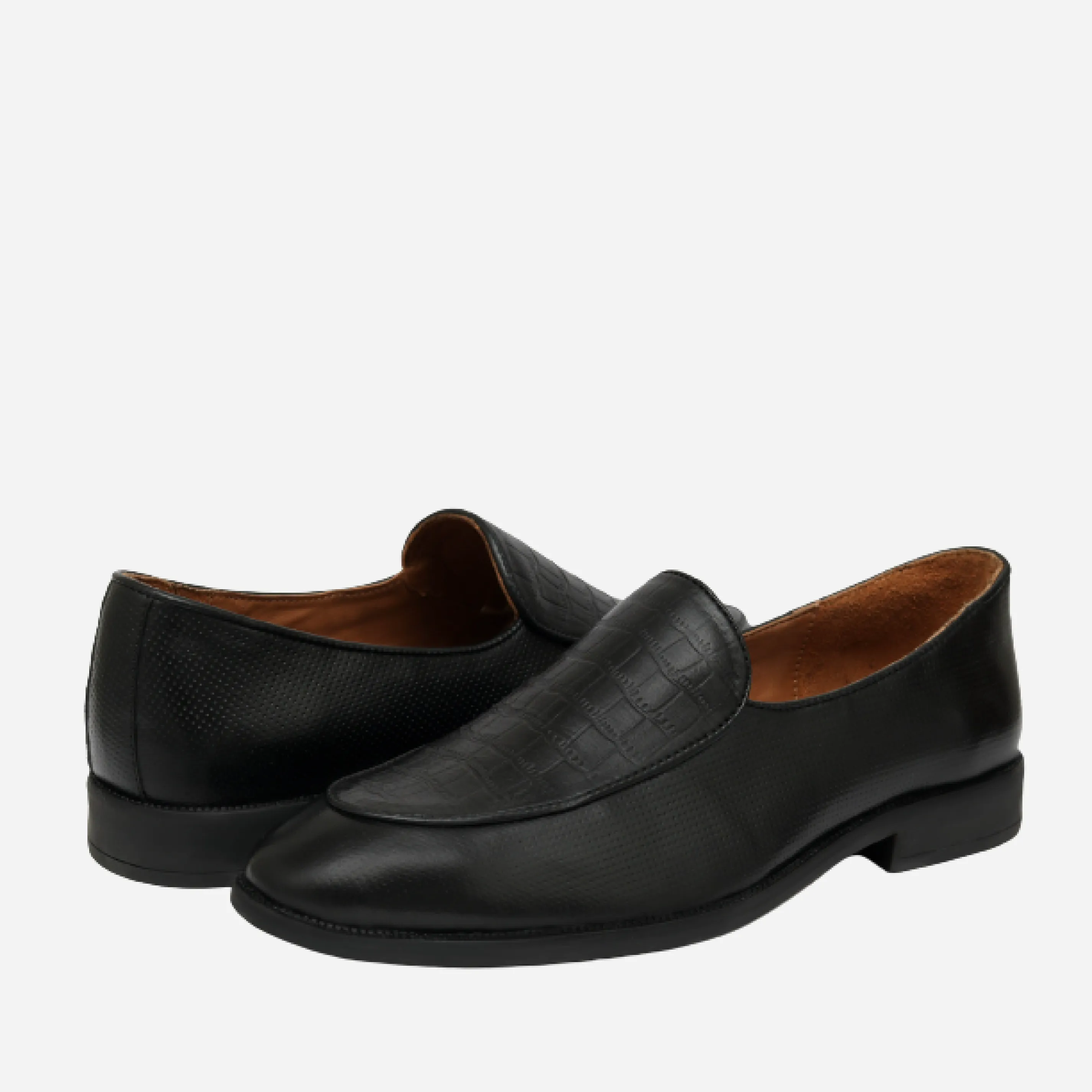 Men's Textured Moccasin Loafers - Black & Brown