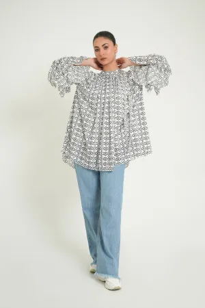 Monochrome Ruffle Sleeves Tunic Top