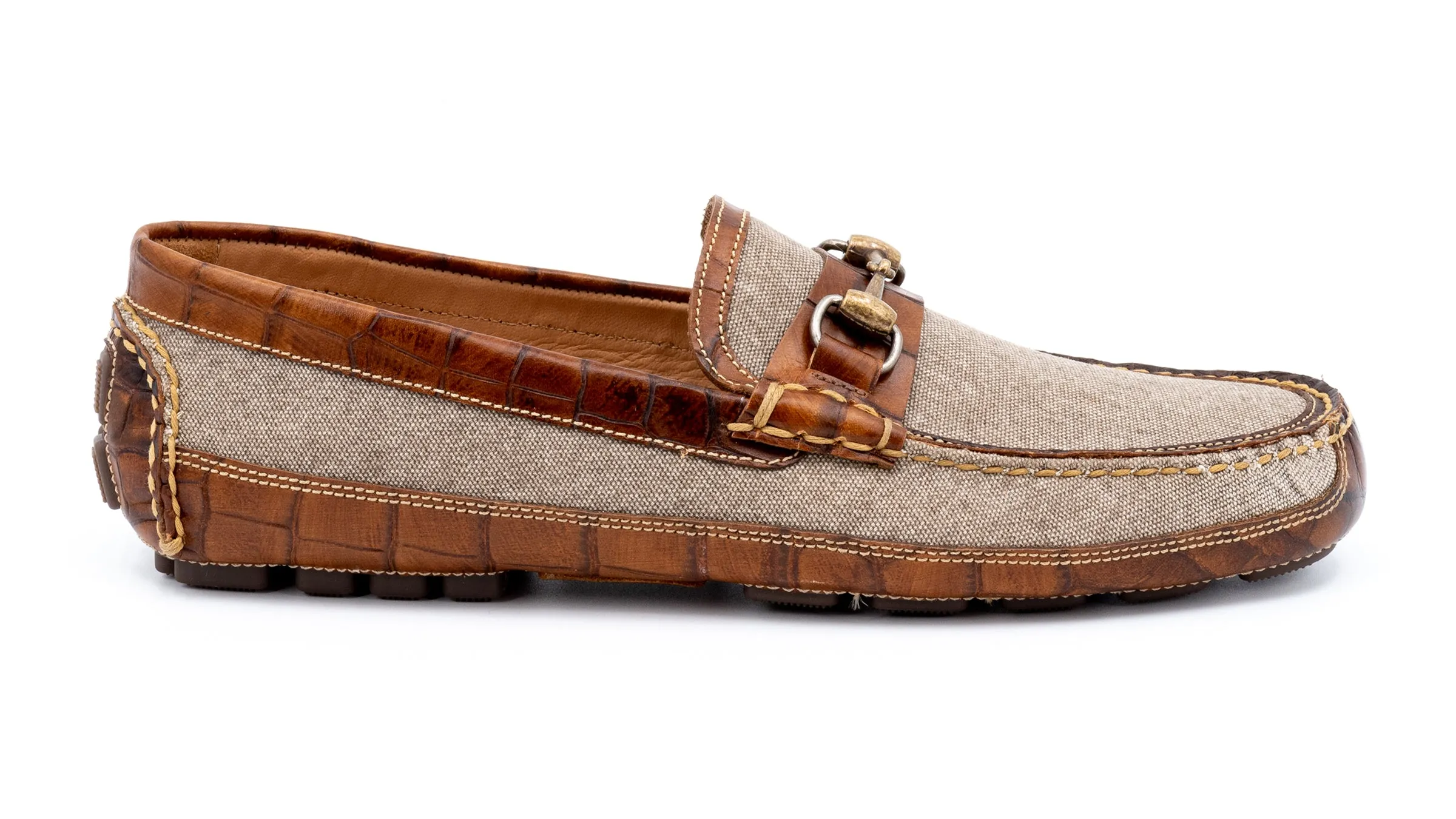 Monte Carlo Canvas Horse Bit Driving Loafers - Stone